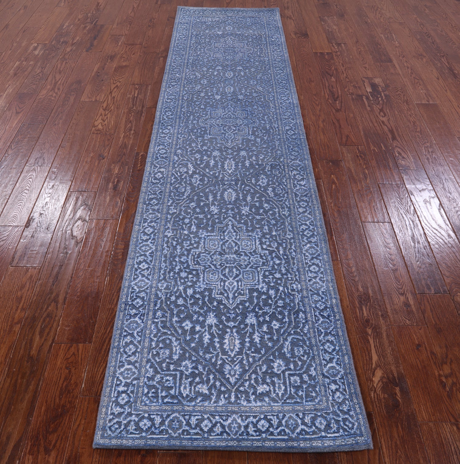 Grey Heriz Serapi Hand Knotted Wool & Silk Runner Rug - 2' 7" X 10' 3" - Golden Nile