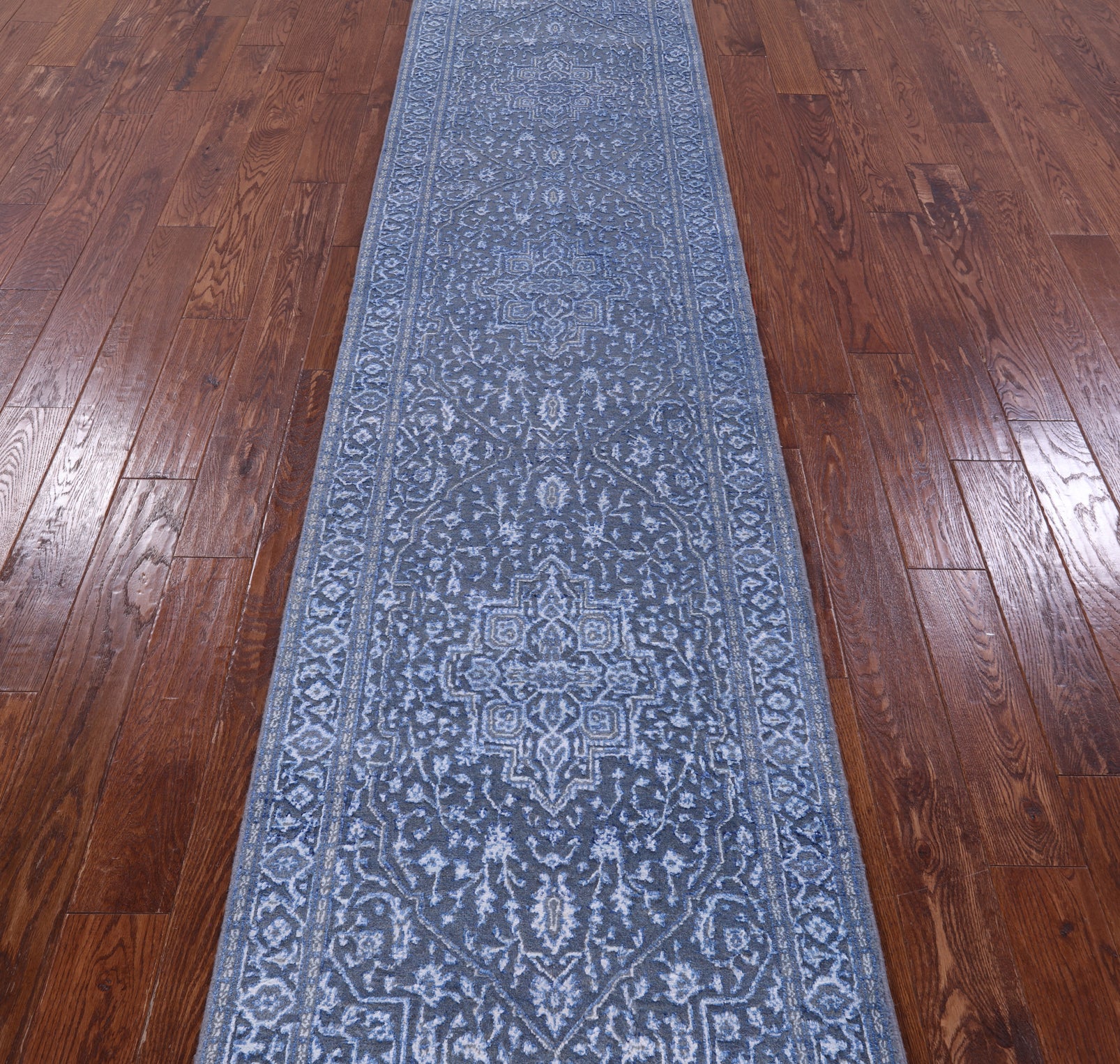 Grey Heriz Serapi Hand Knotted Wool & Silk Runner Rug - 2' 7" X 10' 3" - Golden Nile