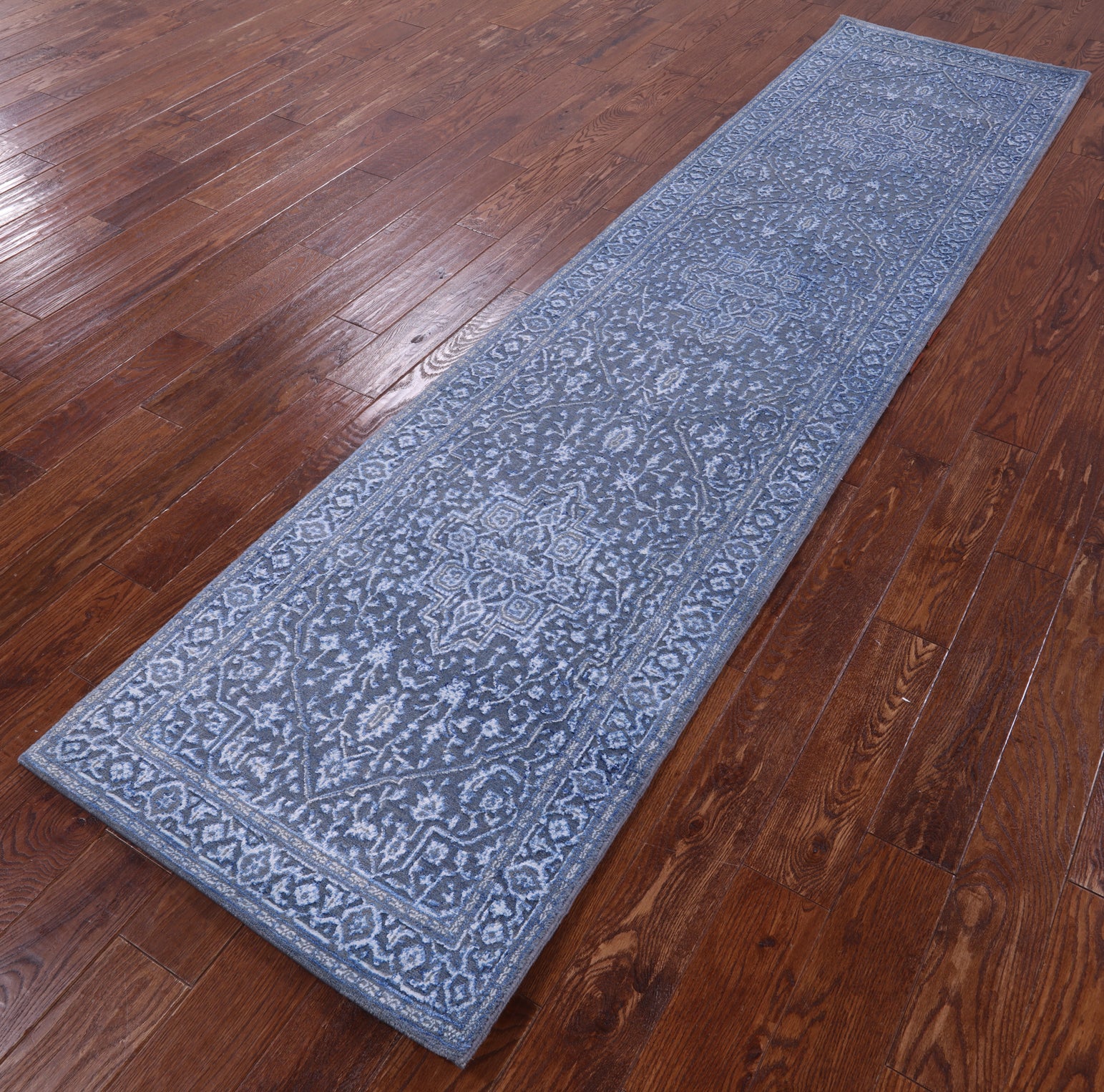 Grey Heriz Serapi Hand Knotted Wool & Silk Runner Rug - 2' 7" X 10' 3" - Golden Nile