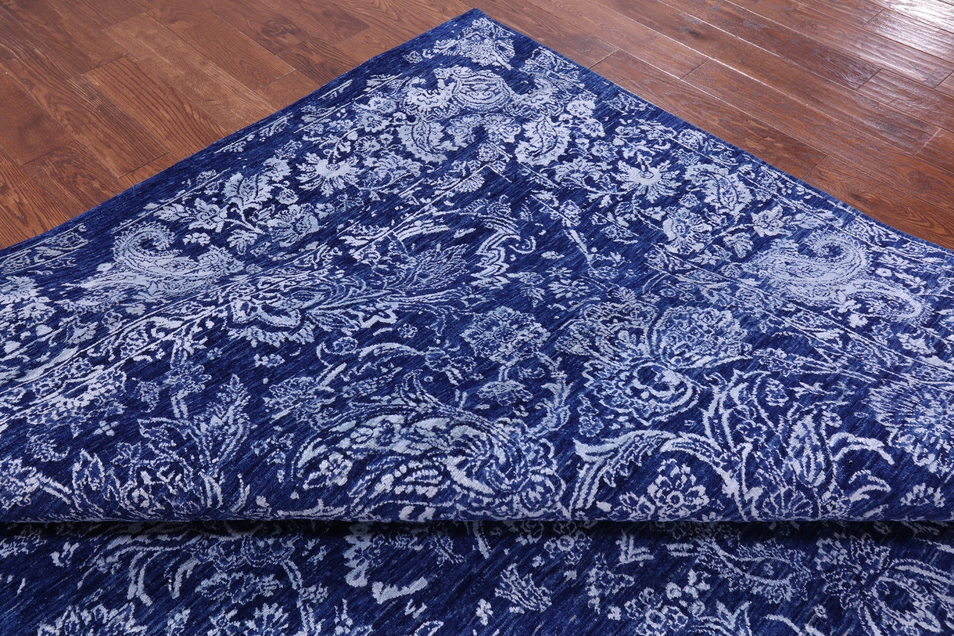Blue Persian Hand Knotted Wool & Silk Rug - 8' 10" X 12' 3" - Golden Nile