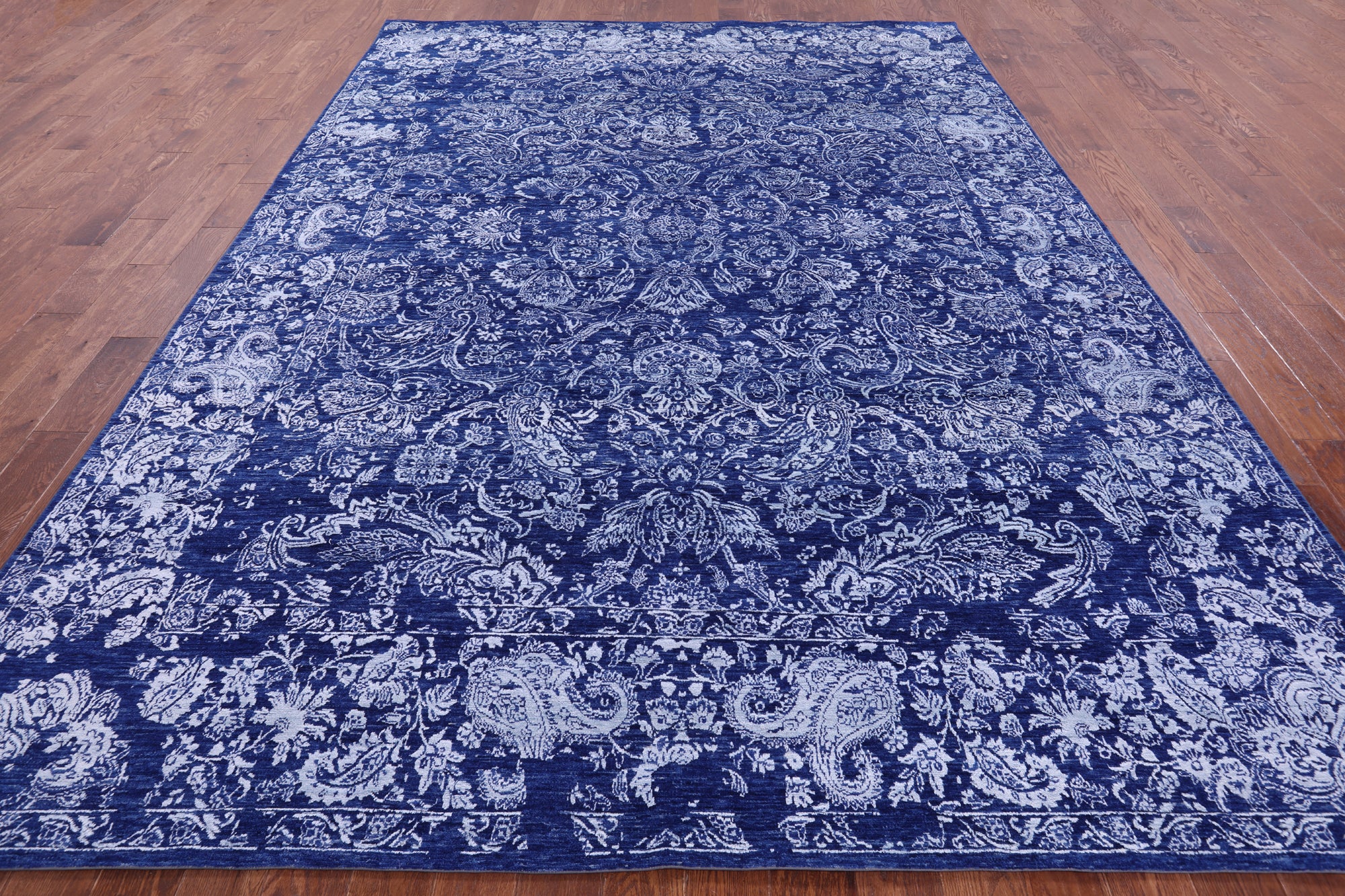 Blue Persian Hand Knotted Wool & Silk Rug - 8' 10" X 12' 3" - Golden Nile