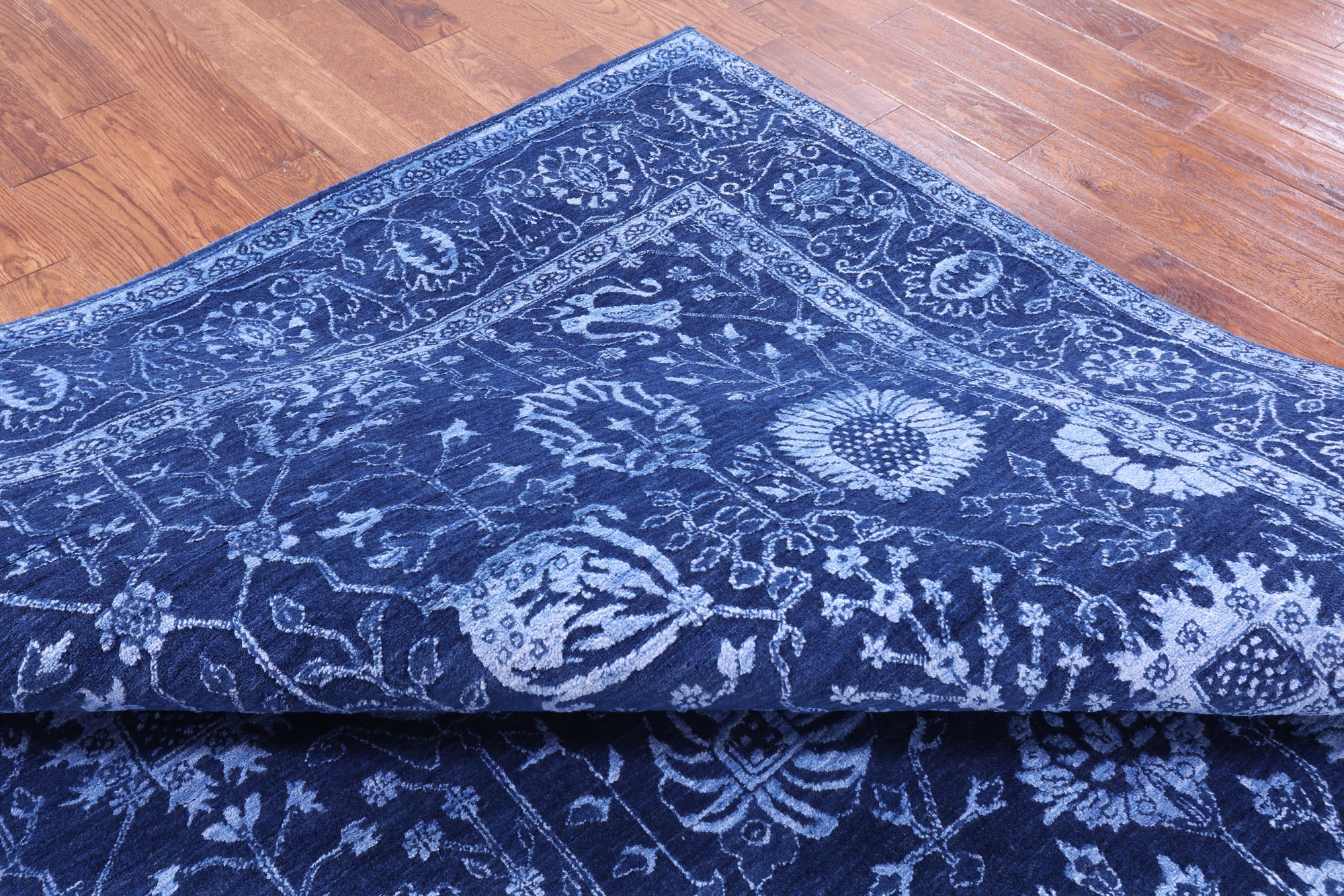 Blue Persian Hand Knotted Wool & Silk Rug - 8' 2" X 10' 1" - Golden Nile