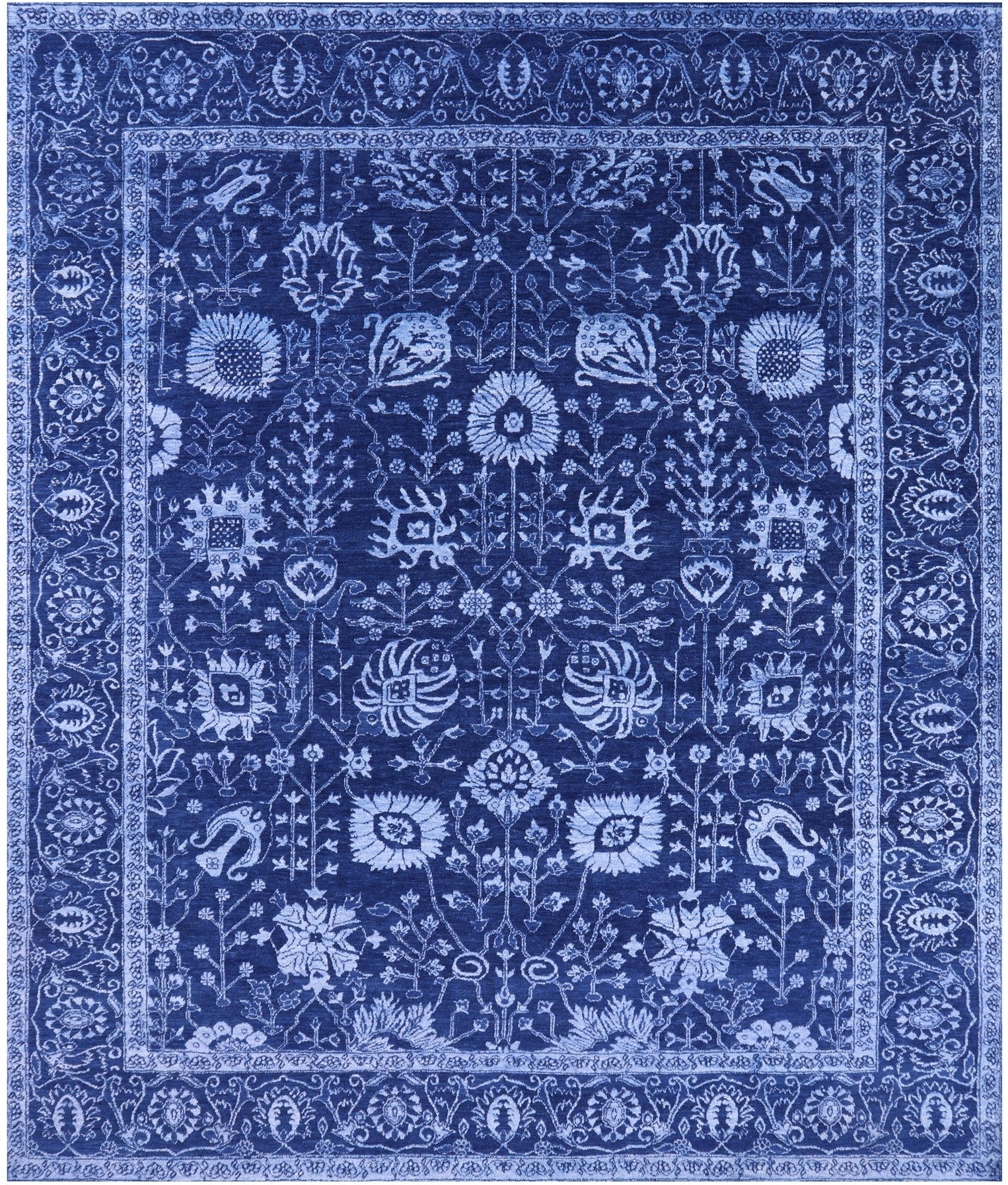 Blue Persian Hand Knotted Wool & Silk Rug - 8' 2" X 10' 1" - Golden Nile