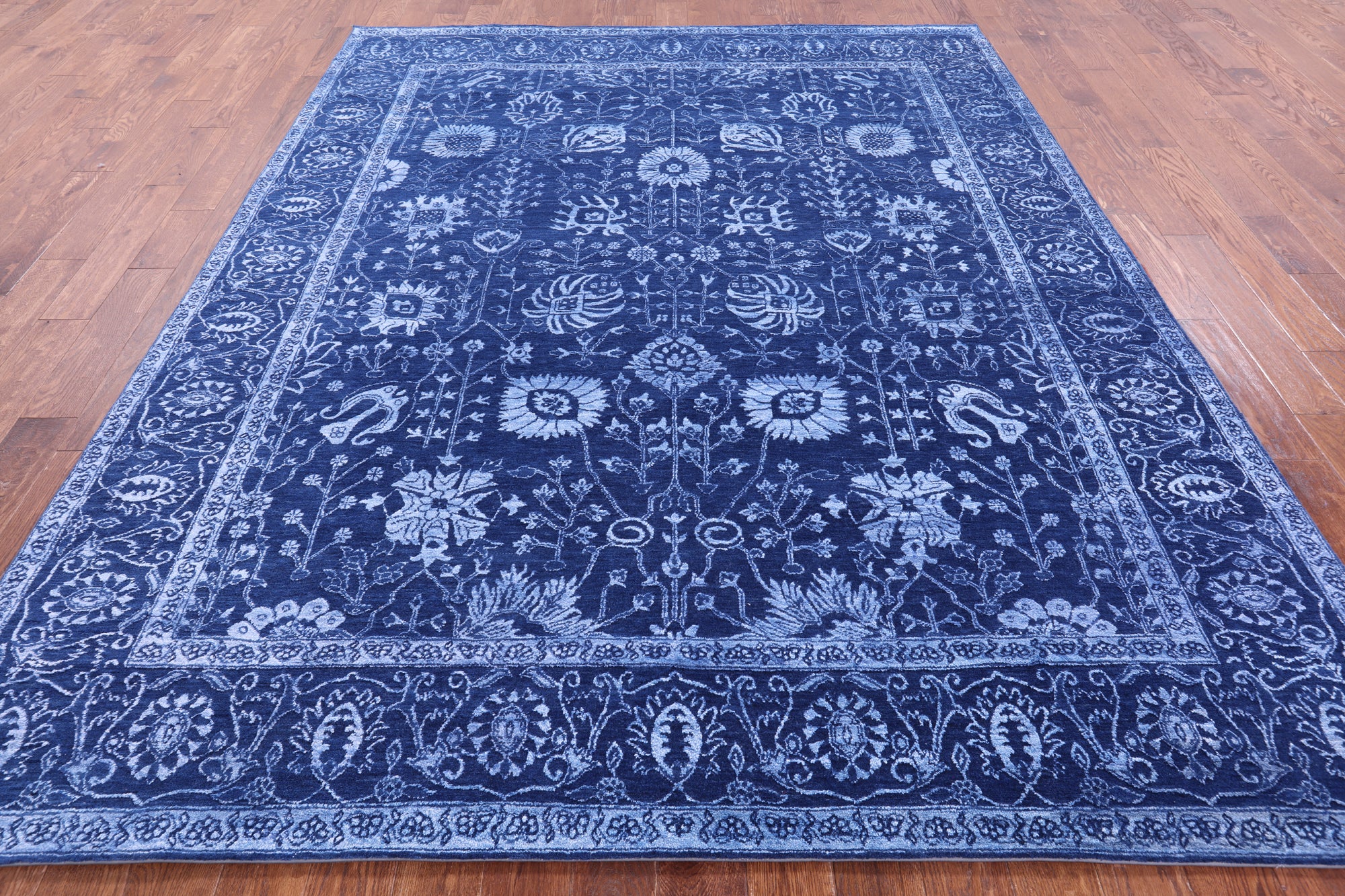 Blue Persian Hand Knotted Wool & Silk Rug - 8' 2" X 10' 1" - Golden Nile