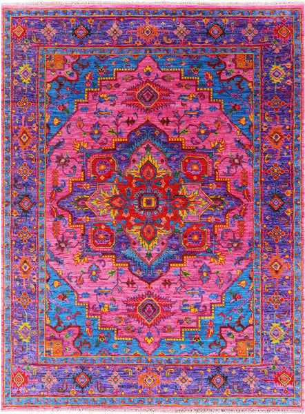 Pink Heriz Serapi Hand Knotted Wool Rug - 8' 1" X 10' 7" - Golden Nile