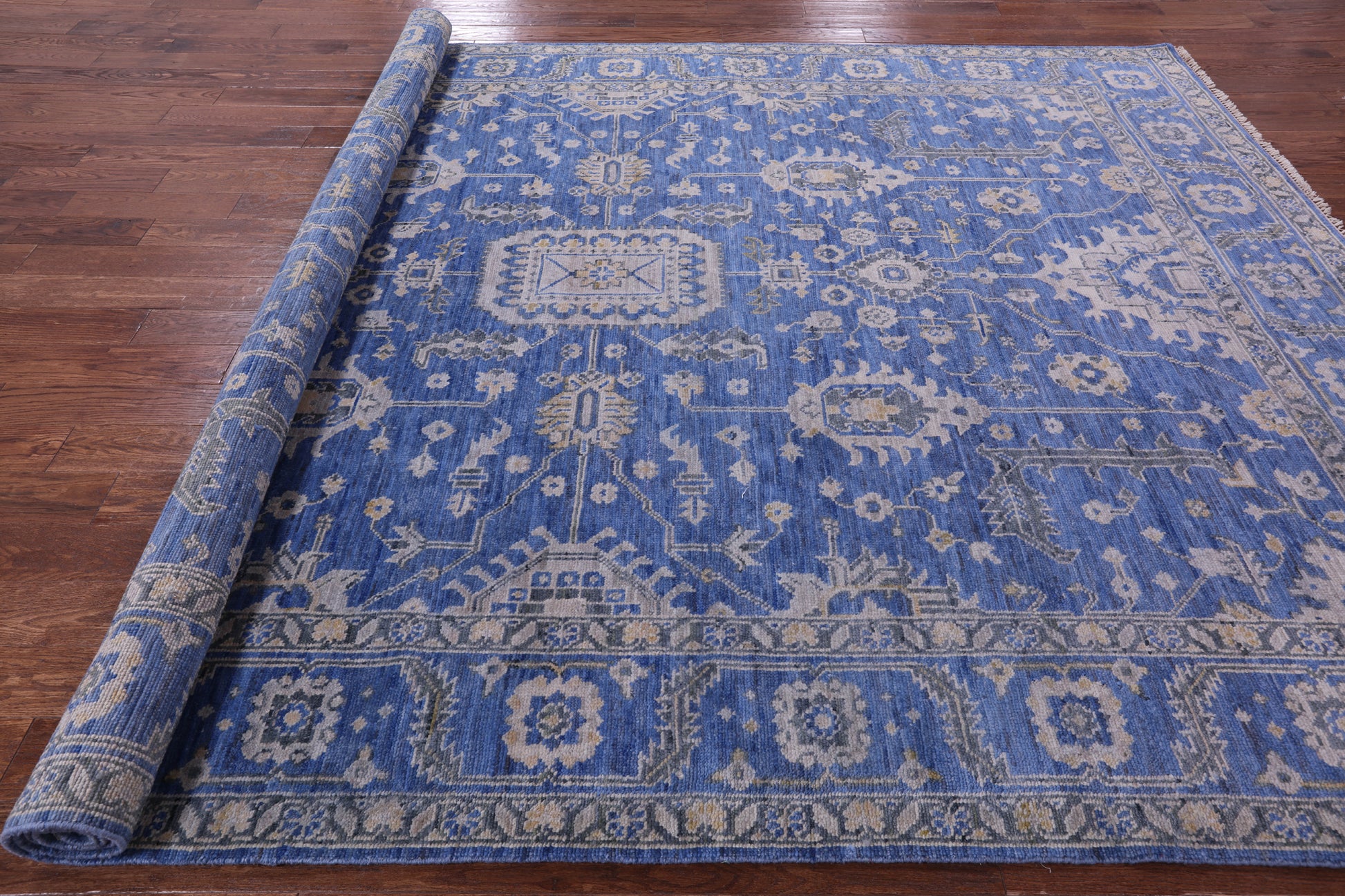 Blue Persian Fine Serapi Hand Knotted Wool Rug - 8' 11" X 12' 5" - Golden Nile