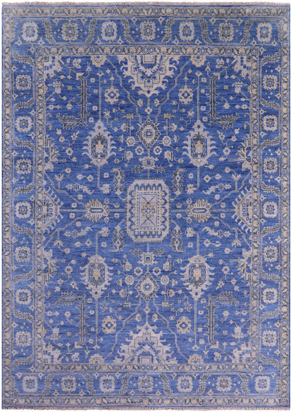 Blue Persian Fine Serapi Hand Knotted Wool Rug - 8' 11" X 12' 5" - Golden Nile