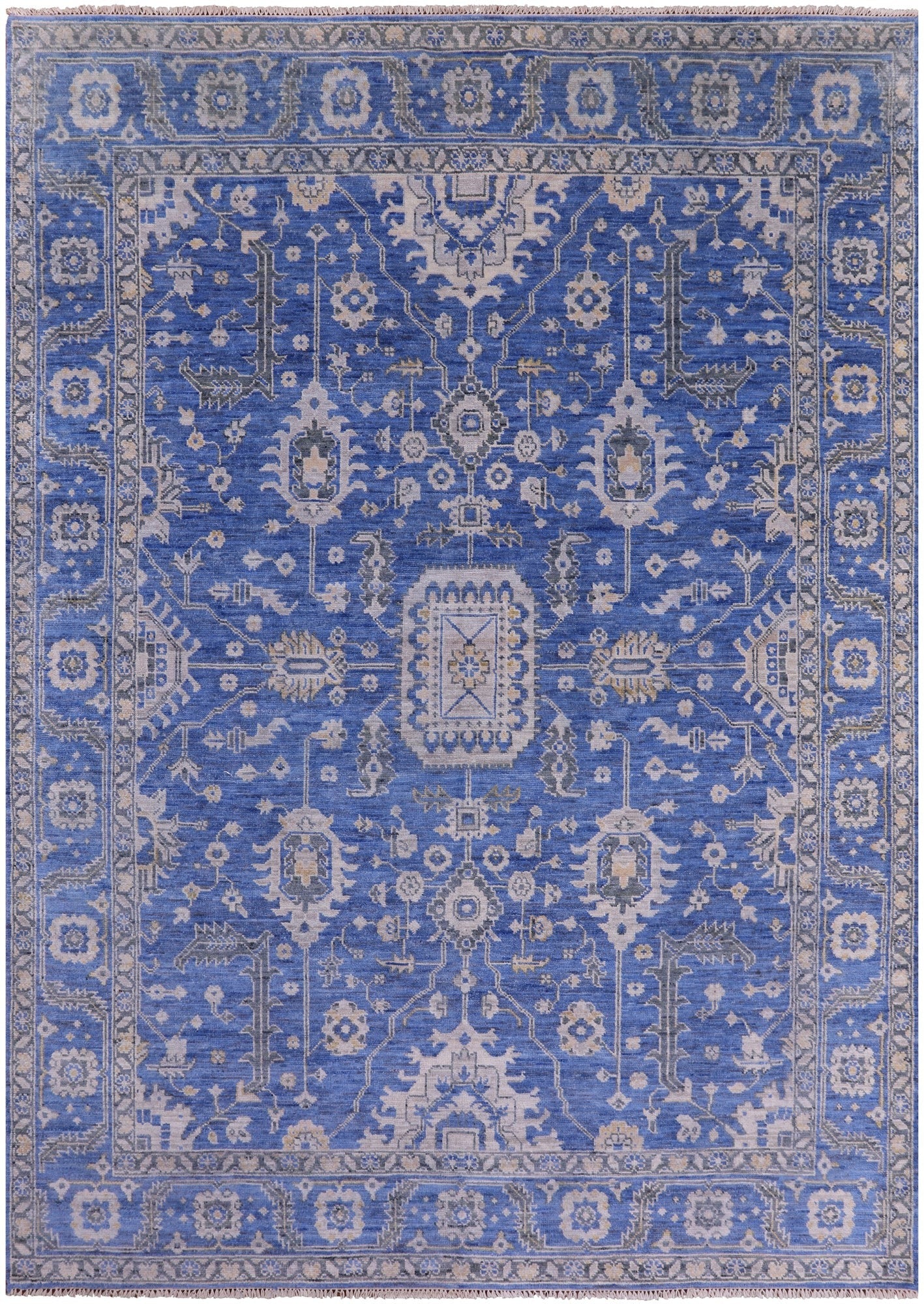 Blue Persian Fine Serapi Hand Knotted Wool Rug - 8' 11" X 12' 5" - Golden Nile