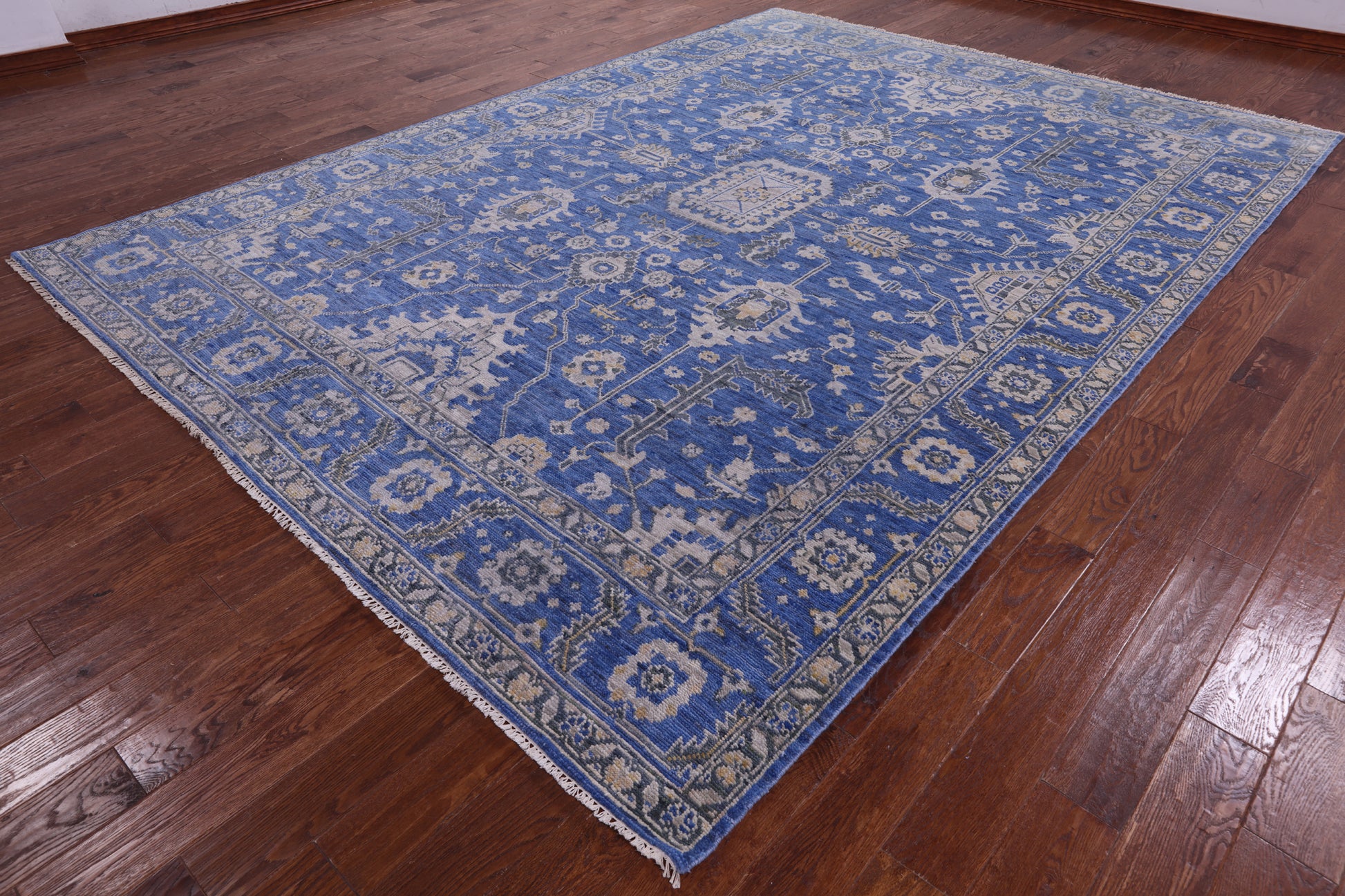 Blue Persian Fine Serapi Hand Knotted Wool Rug - 8' 11" X 12' 5" - Golden Nile