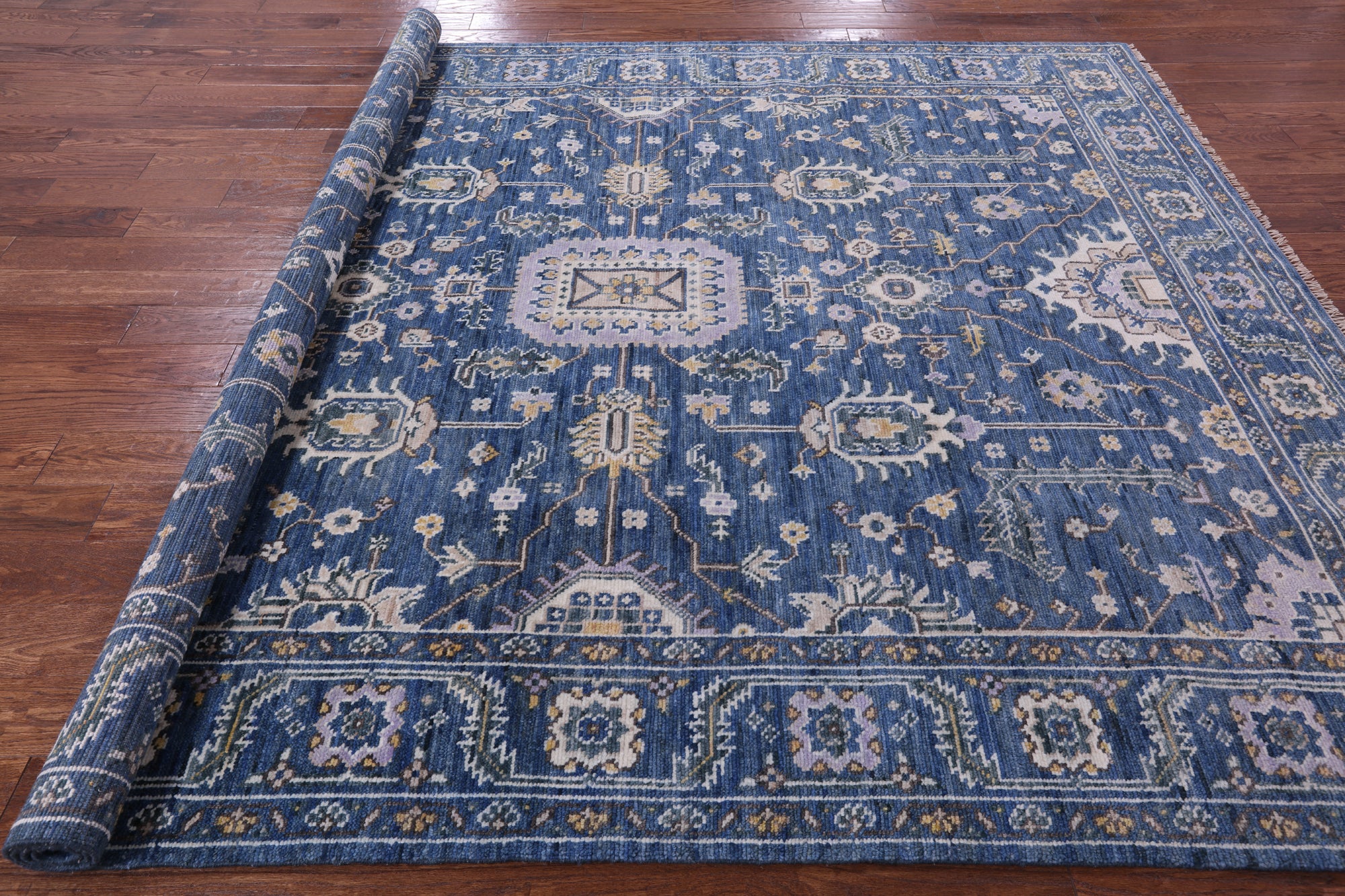 Blue Persian Fine Serapi Hand Knotted Wool Rug - 8' 1" X 9' 11" - Golden Nile