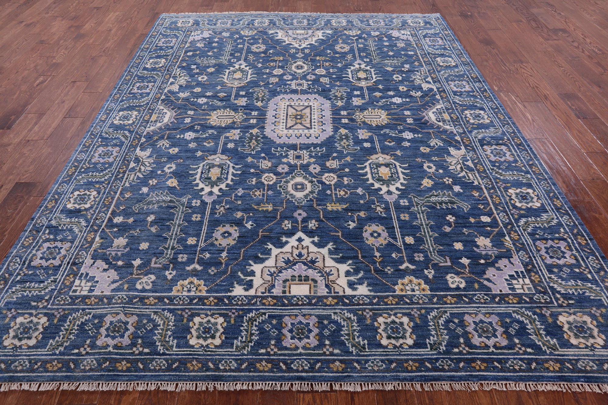 Blue Persian Fine Serapi Hand Knotted Wool Rug - 8' 1" X 9' 11" - Golden Nile