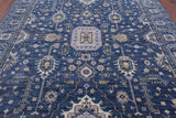 Blue Persian Fine Serapi Hand Knotted Wool Rug - 8' 1" X 9' 11" - Golden Nile