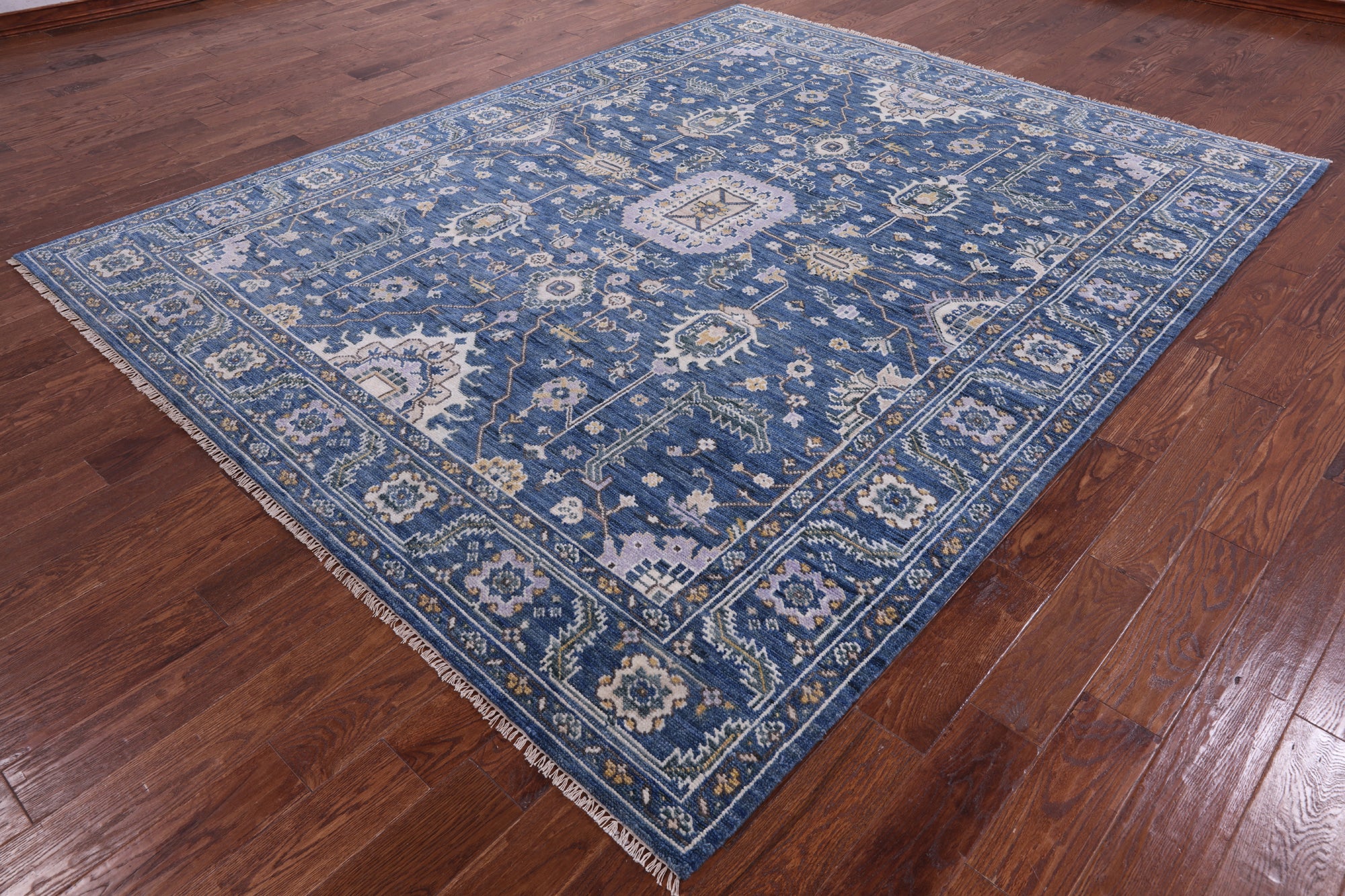 Blue Persian Fine Serapi Hand Knotted Wool Rug - 8' 1" X 9' 11" - Golden Nile