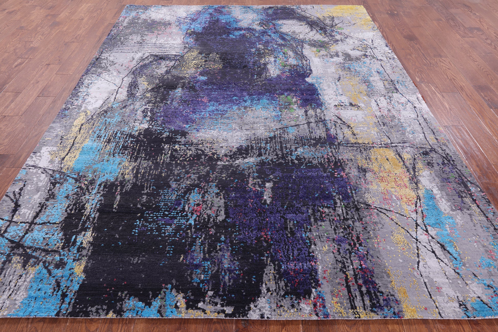 Contemporary Hand Knotted Wool & Silk Rug - 7' 11" X 9' 11" - Golden Nile
