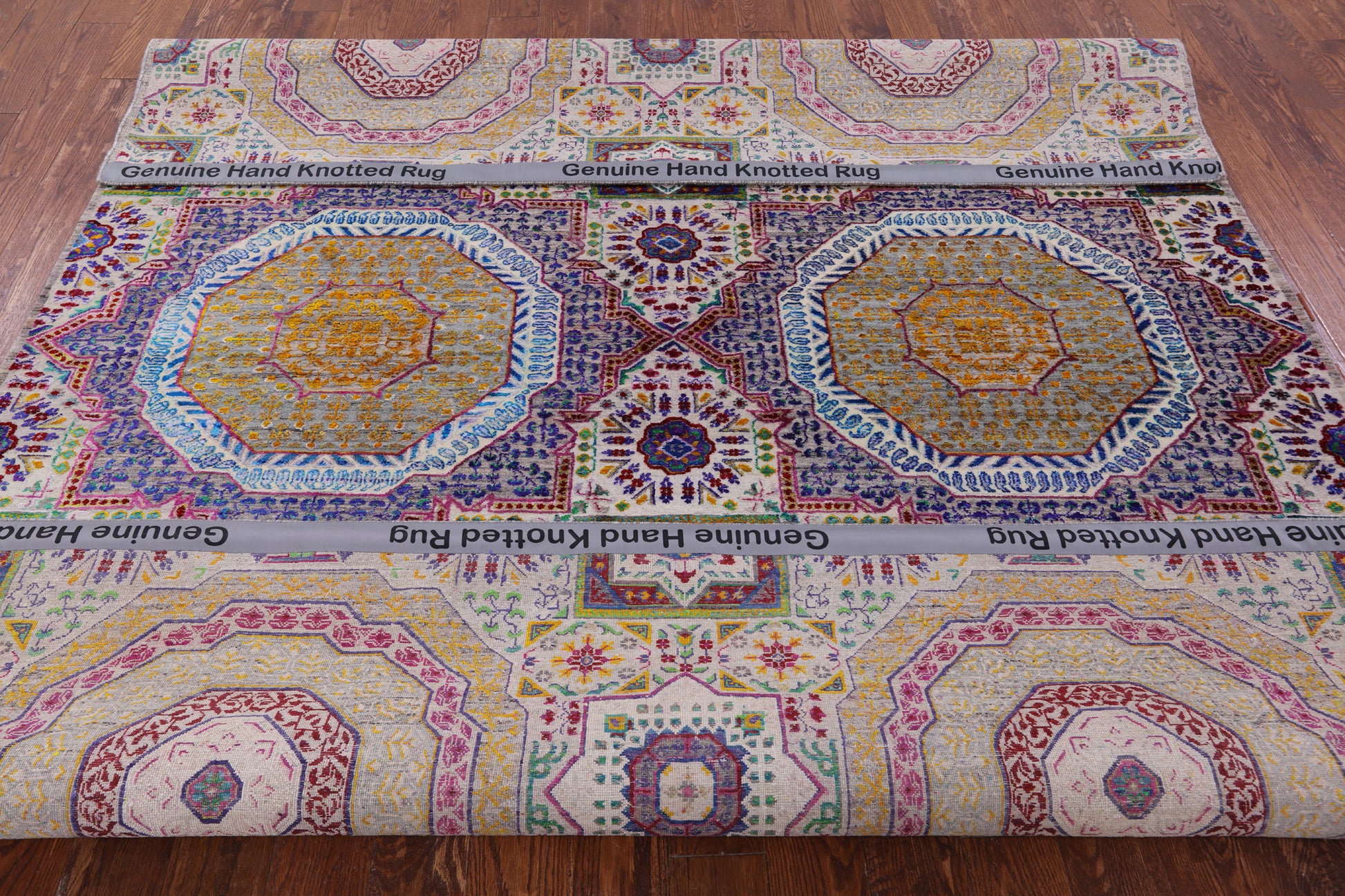 Geometric Persian Mamluk Hand Knotted Wool & Silk Rug - 7' 11" X 9' 9" - Golden Nile