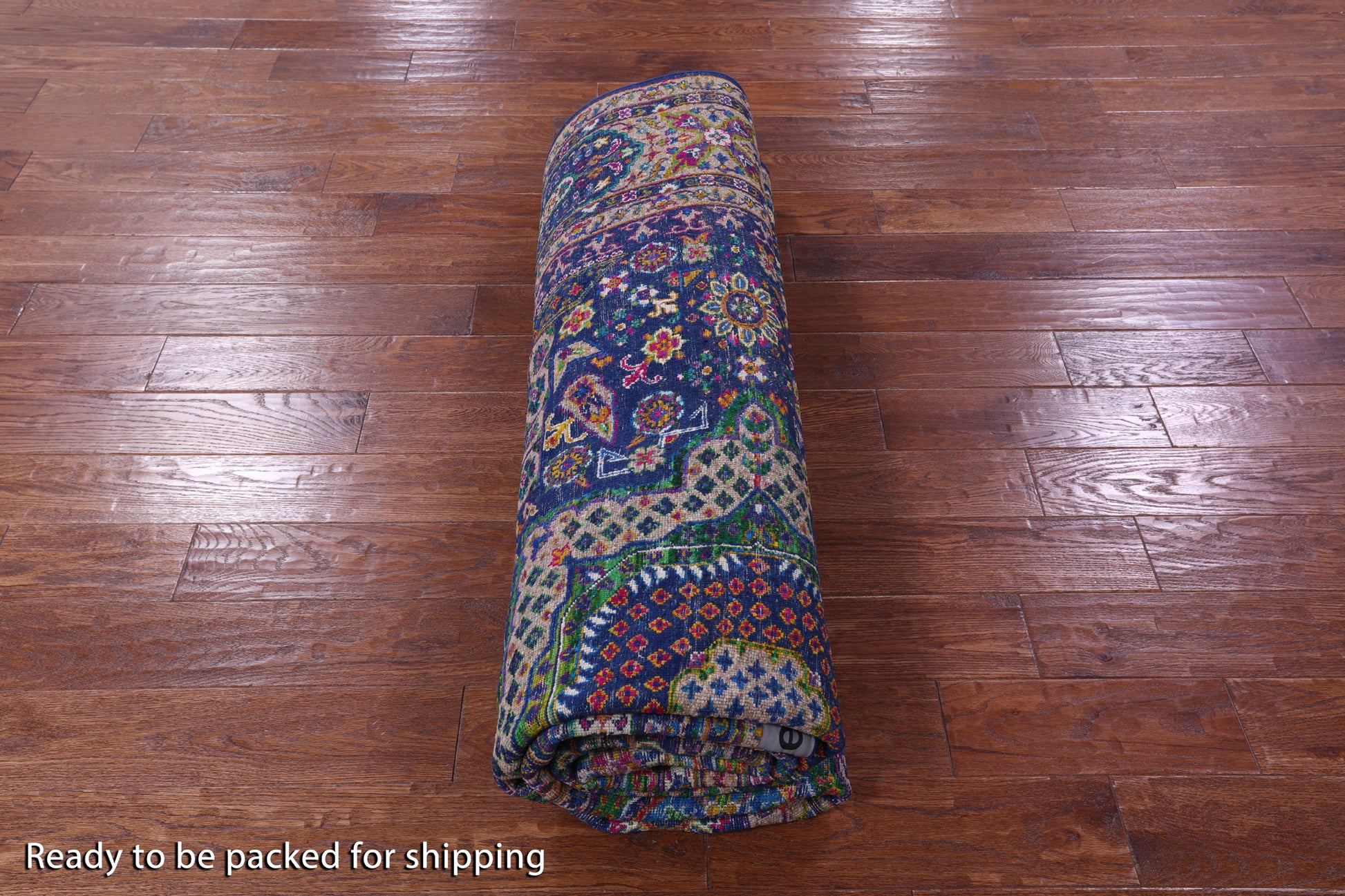 Blue Geometric Persian Mamluk Hand Knotted Wool & Silk Rug - 7' 9" X 9' 11" - Golden Nile