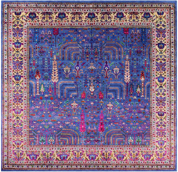 Blue Square Persian Ziegler Handmade Wool & Silk Rug - 8' 9" X 8' 6" - Golden Nile