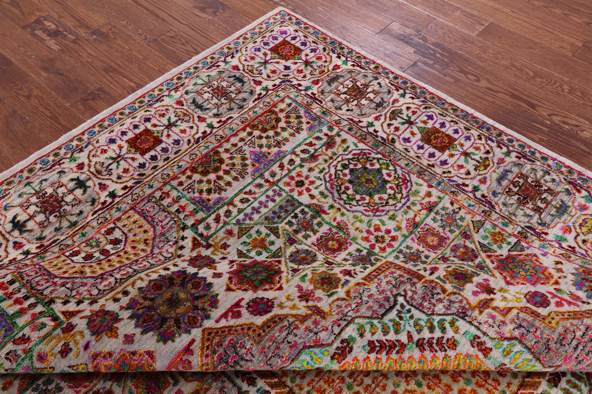 Geometric Persian Mamluk Hand Knotted Wool & Silk Rug - 7' 9" X 9' 10" - Golden Nile