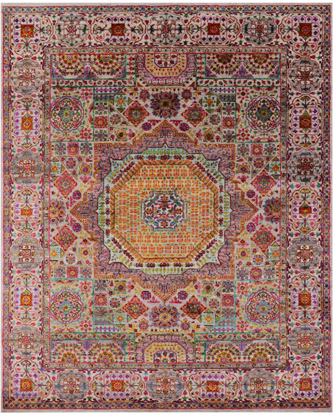 Geometric Persian Mamluk Hand Knotted Wool & Silk Rug - 7' 9" X 9' 10" - Golden Nile