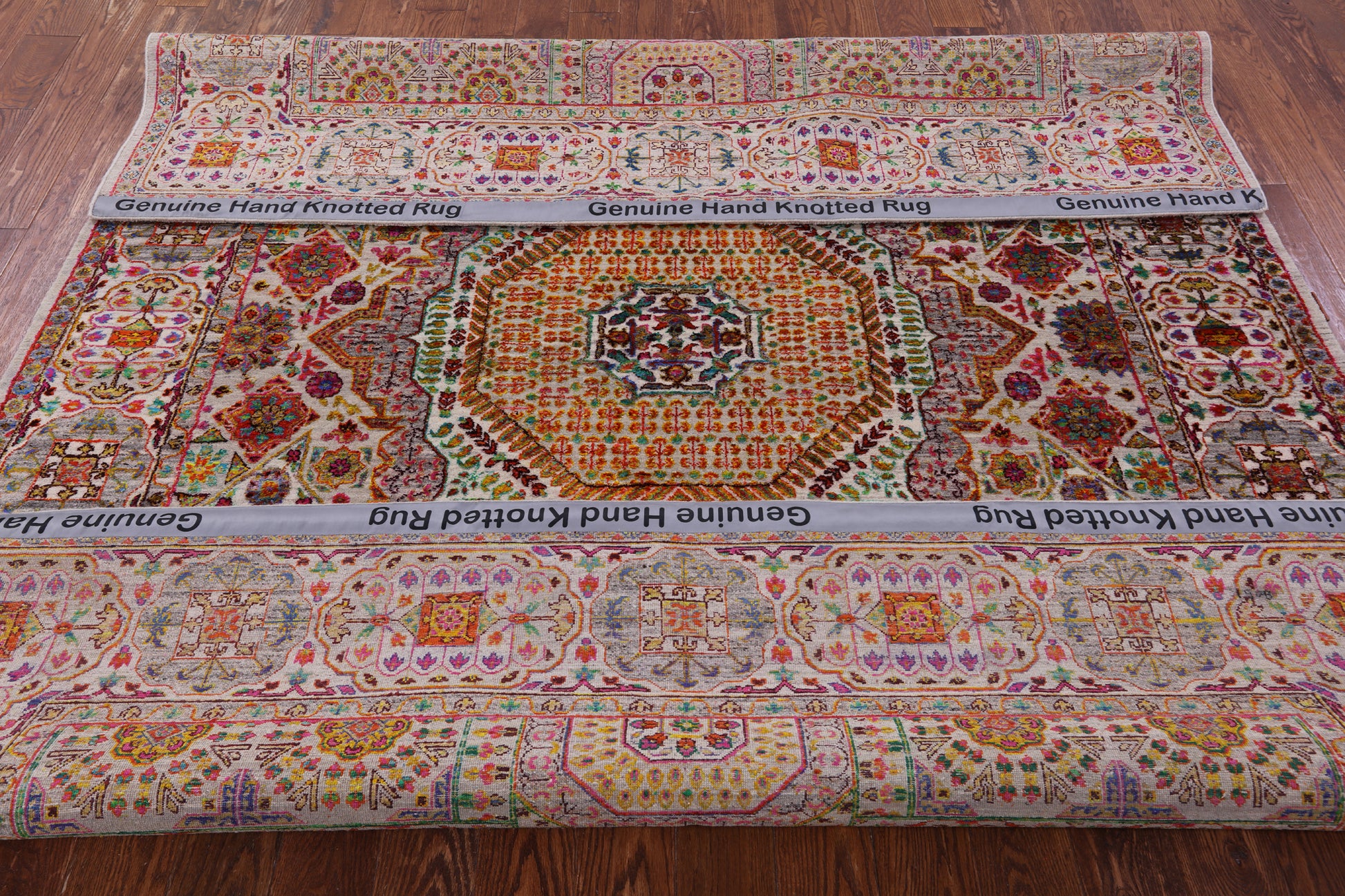 Geometric Persian Mamluk Hand Knotted Wool & Silk Rug - 7' 9" X 9' 10" - Golden Nile