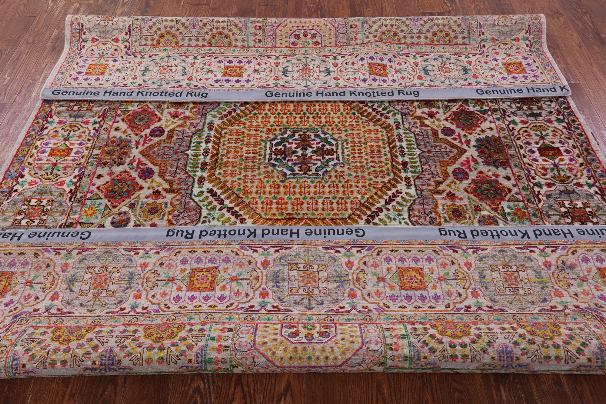 Geometric Persian Mamluk Hand Knotted Wool & Silk Rug - 7' 9" X 9' 10" - Golden Nile