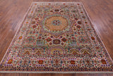 Geometric Persian Mamluk Hand Knotted Wool & Silk Rug - 7' 9" X 9' 10" - Golden Nile