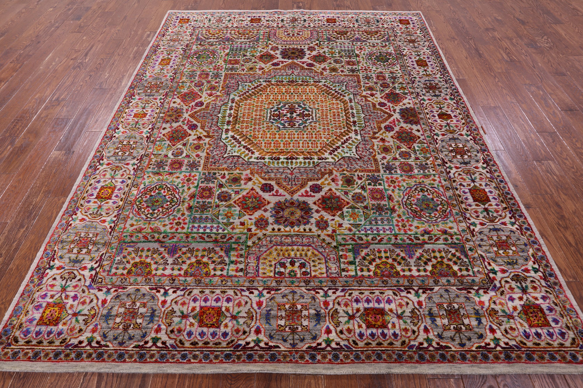 Geometric Persian Mamluk Hand Knotted Wool & Silk Rug - 7' 9" X 9' 10" - Golden Nile