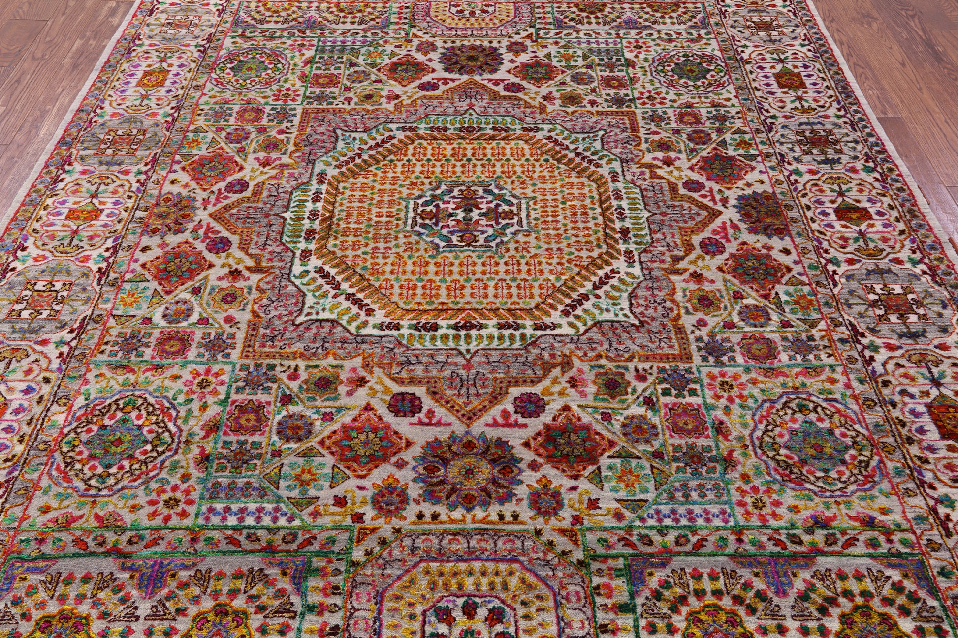 Geometric Persian Mamluk Hand Knotted Wool & Silk Rug - 7' 9" X 9' 10" - Golden Nile