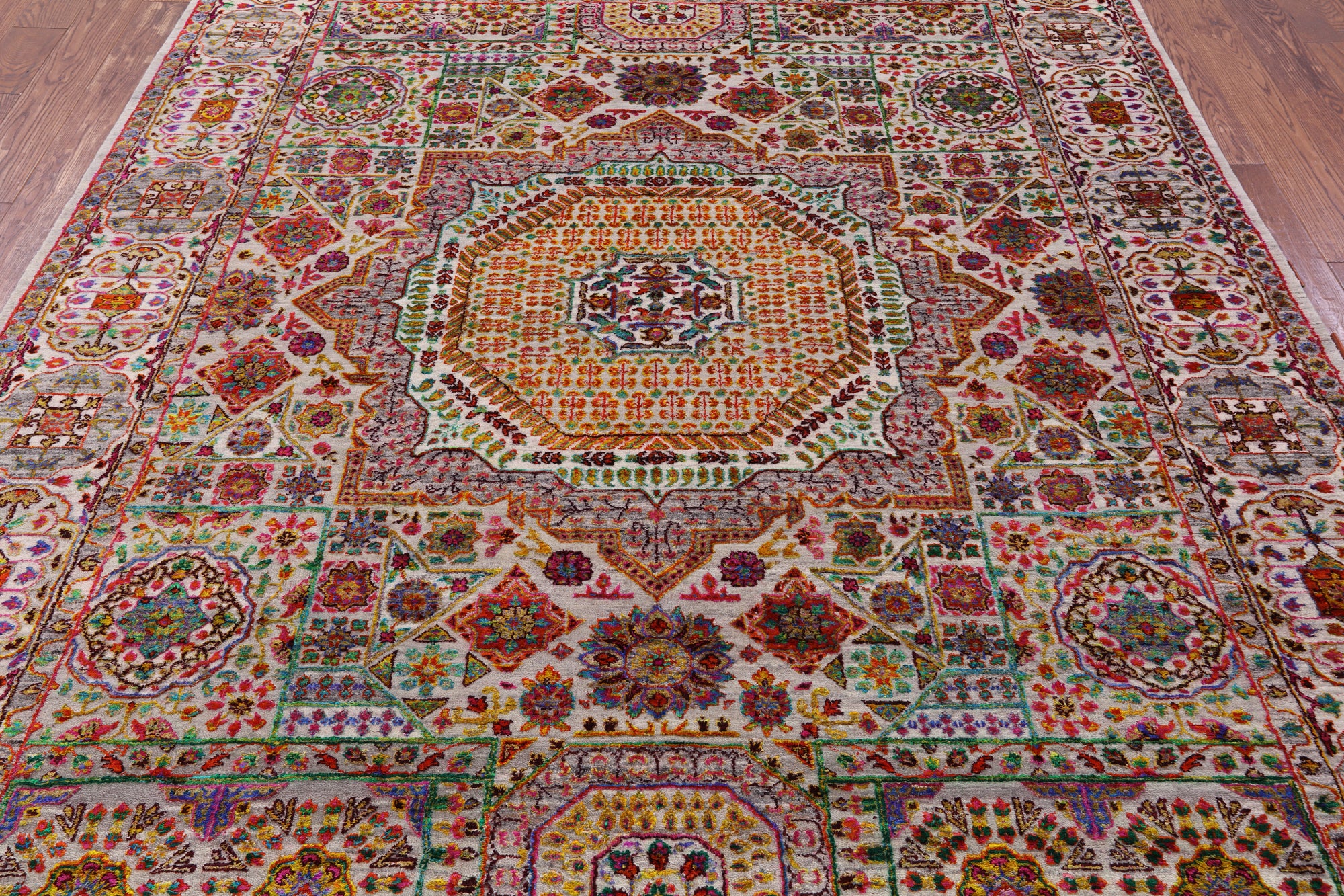 Geometric Persian Mamluk Hand Knotted Wool & Silk Rug - 7' 9" X 9' 10" - Golden Nile