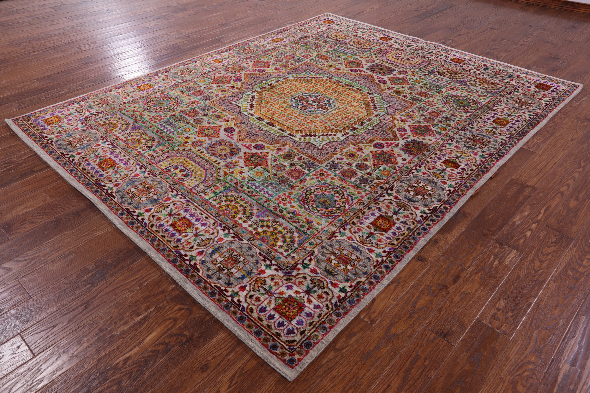 Geometric Persian Mamluk Hand Knotted Wool & Silk Rug - 7' 9" X 9' 10" - Golden Nile
