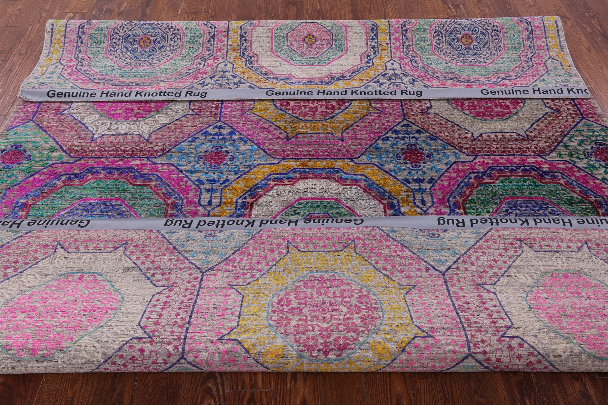 Geometric Persian Mamluk Hand Knotted Wool & Silk Rug - 8' 2" X 9' 11" - Golden Nile
