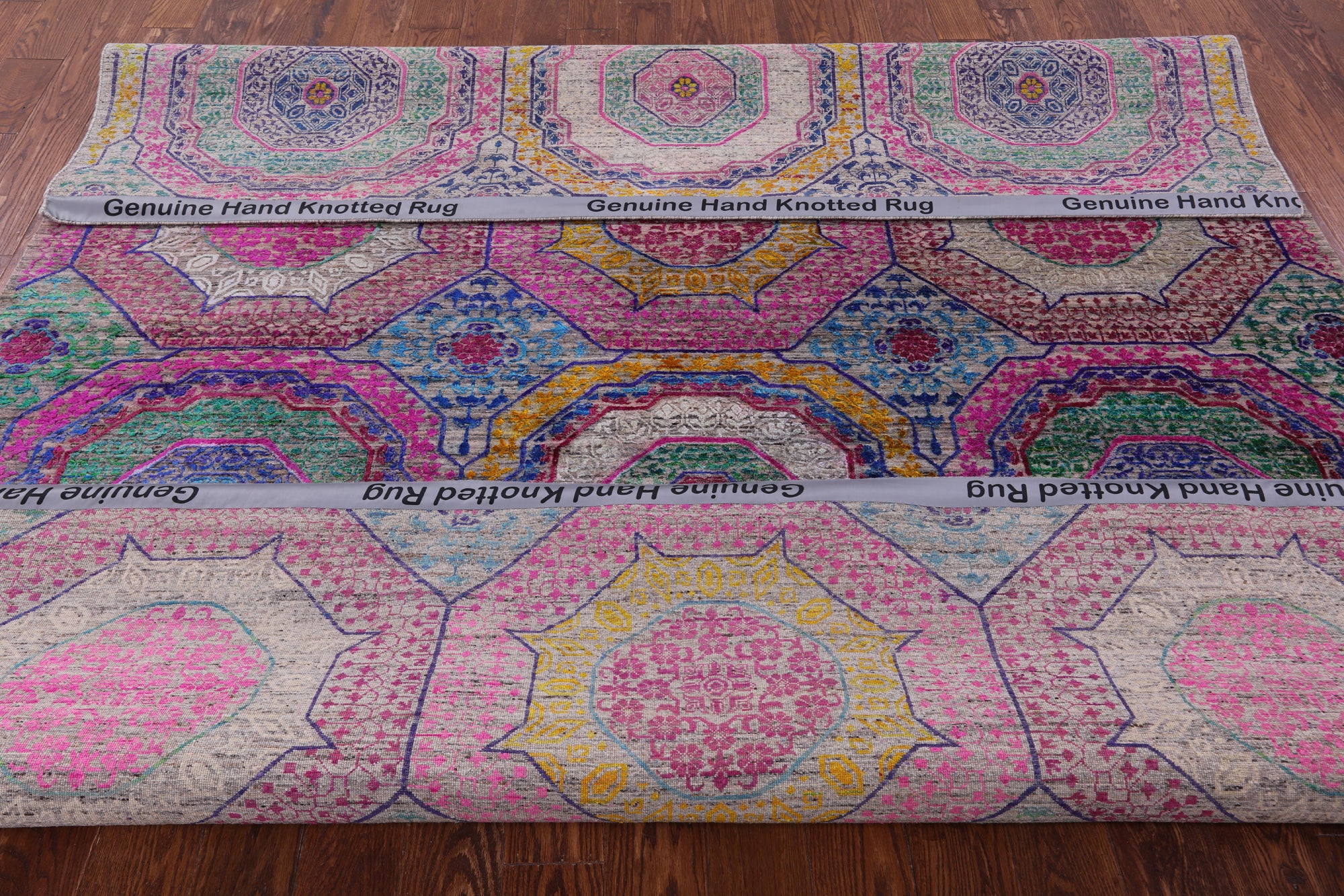 Geometric Persian Mamluk Hand Knotted Wool & Silk Rug - 8' 2" X 9' 11" - Golden Nile