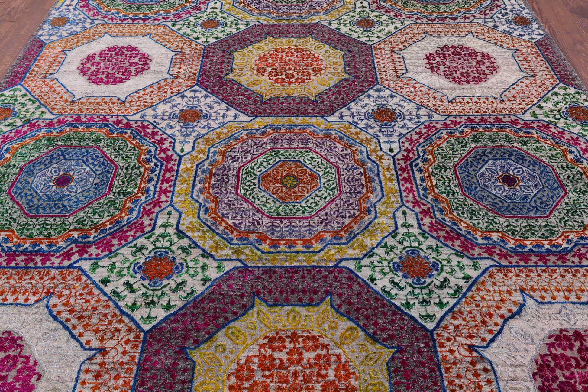 Geometric Persian Mamluk Hand Knotted Wool & Silk Rug - 8' 2" X 10' 2" - Golden Nile