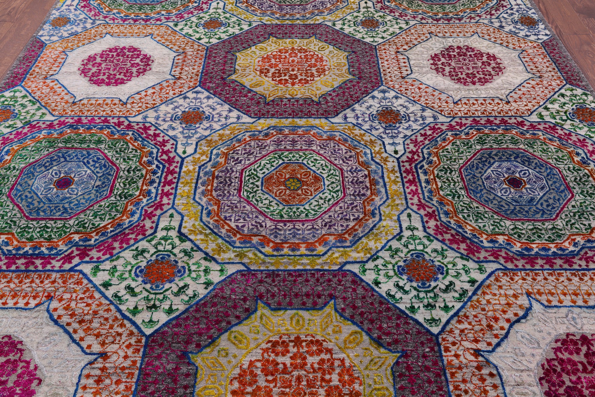 Geometric Persian Mamluk Hand Knotted Wool & Silk Rug - 8' 2" X 10' 2" - Golden Nile