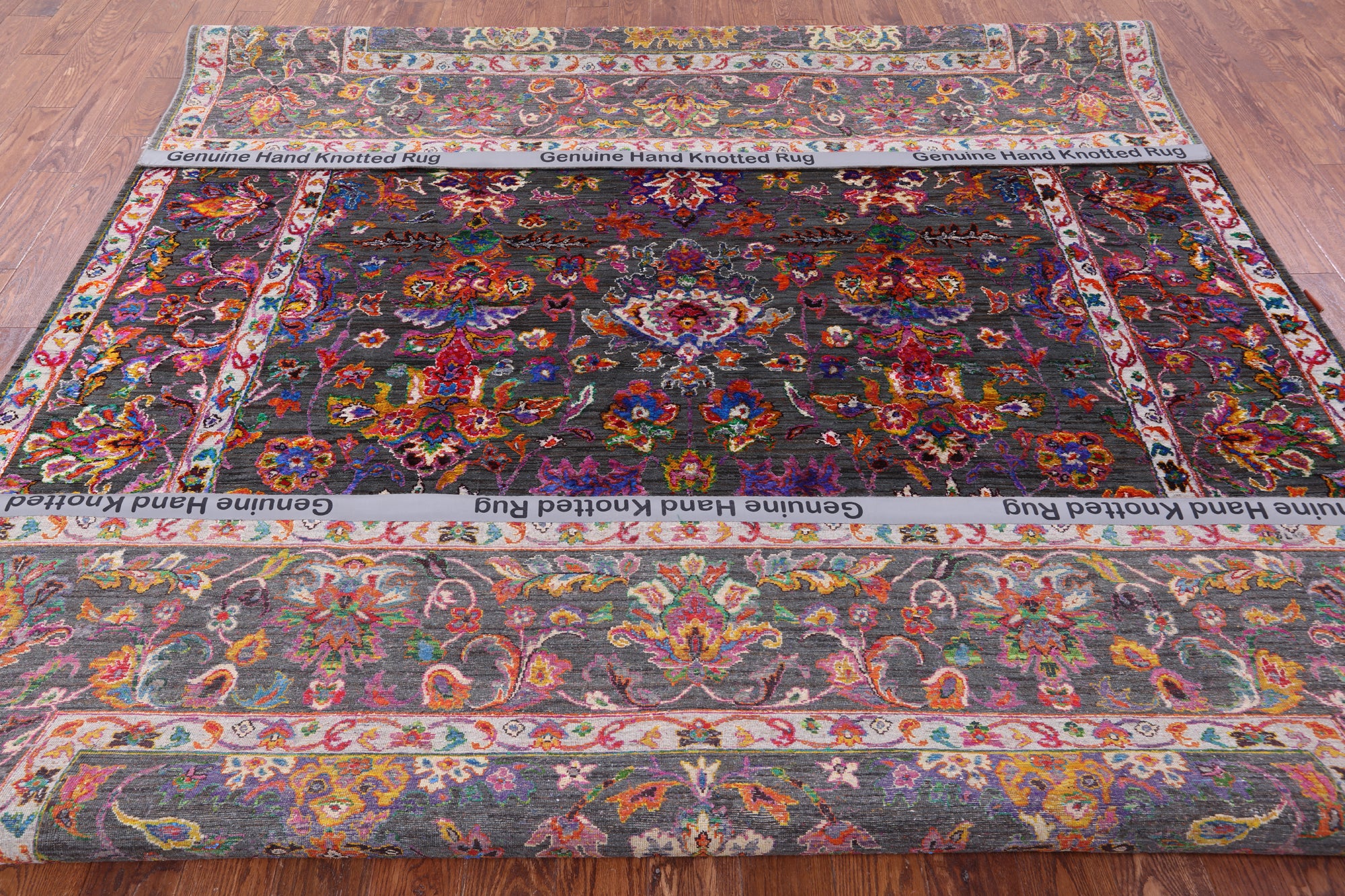 Grey Persian Hand Knotted Wool & Silk Rug - 8' 10" X 11' 10" - Golden Nile