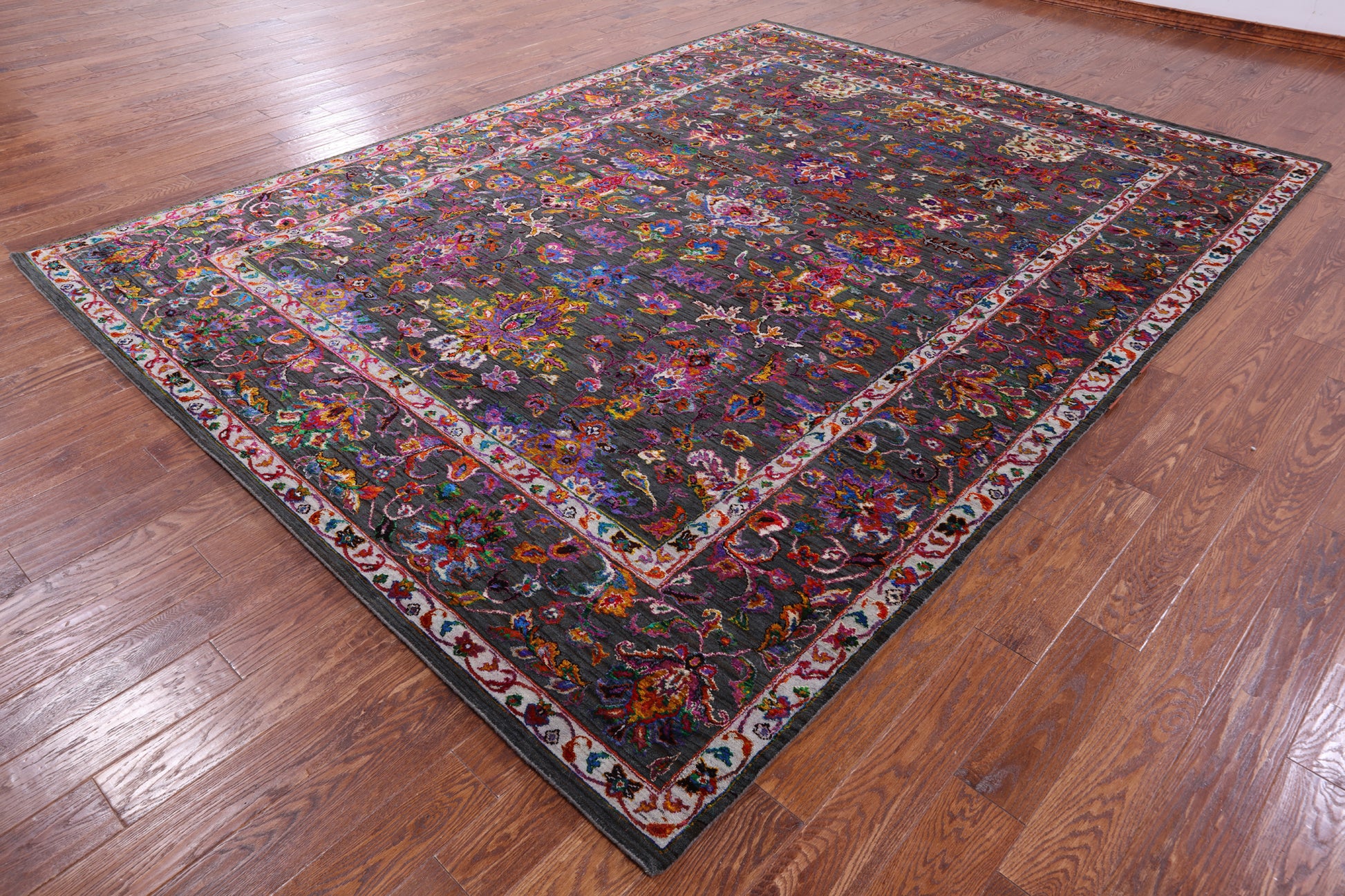 Grey Persian Hand Knotted Wool & Silk Rug - 8' 10" X 11' 10" - Golden Nile