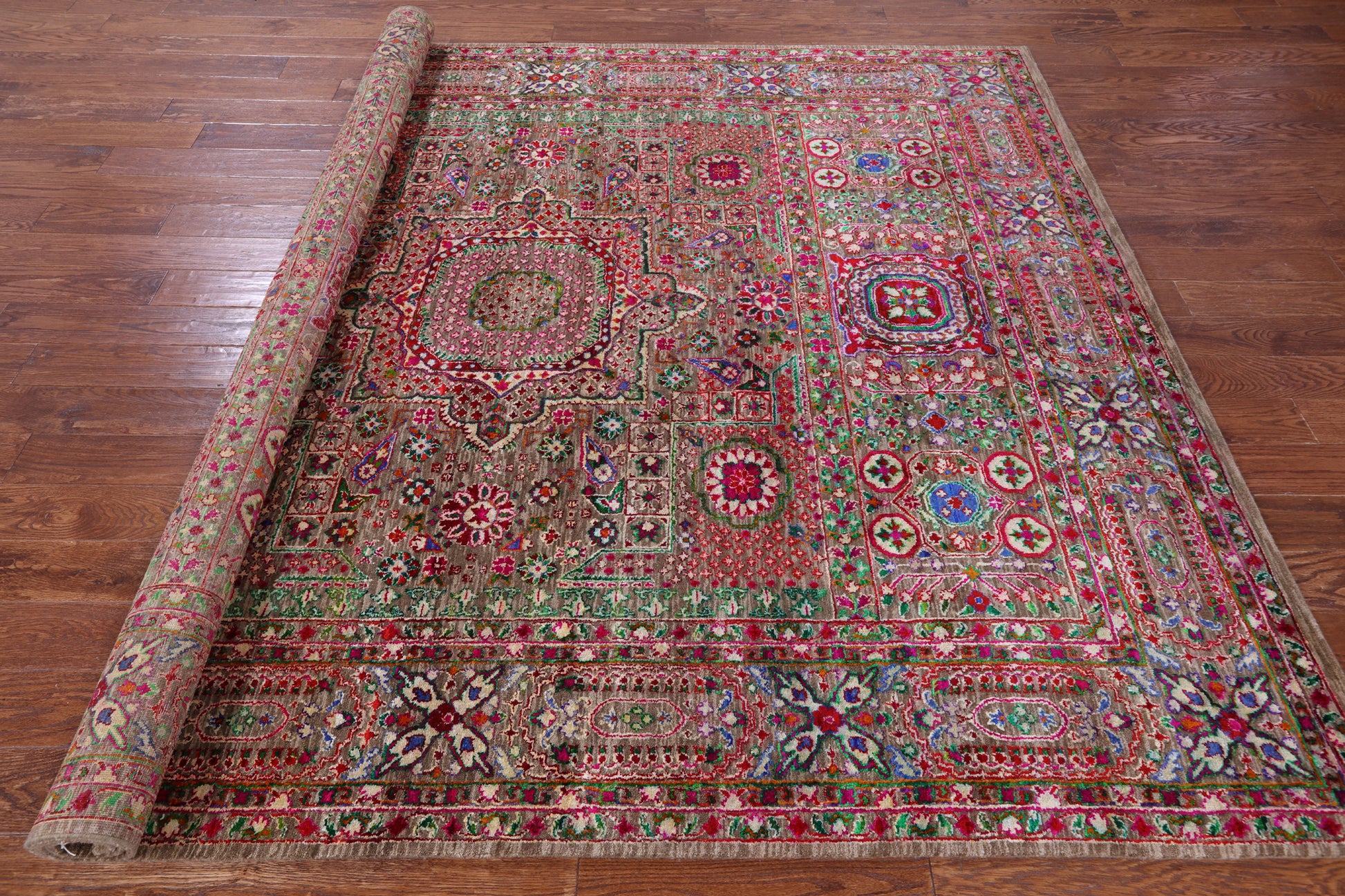 Geometric Persian Mamluk Hand Knotted Wool & Silk Rug - 7' 11" X 9' 10" - Golden Nile