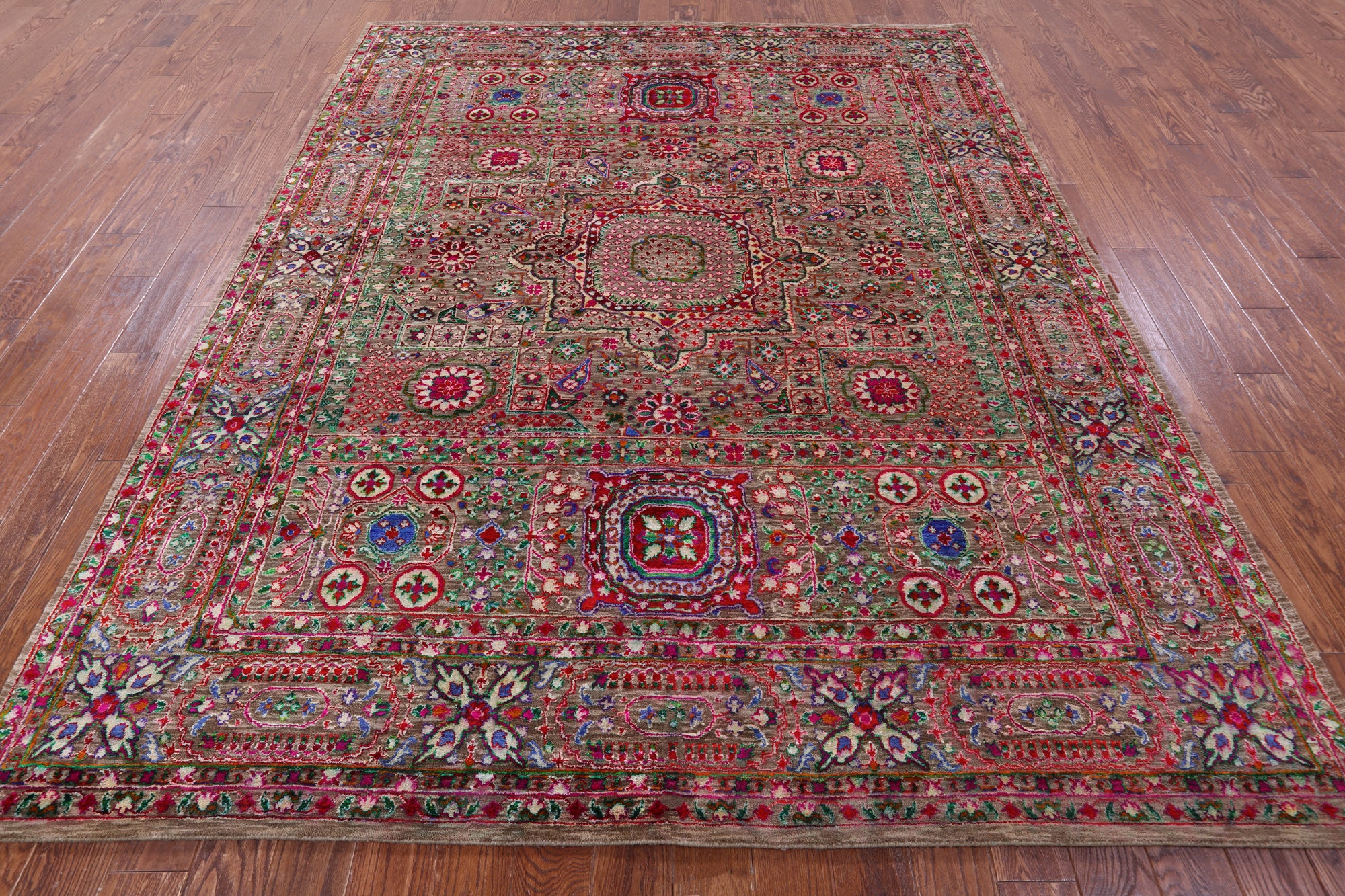 Geometric Persian Mamluk Hand Knotted Wool & Silk Rug - 7' 11" X 9' 10" - Golden Nile