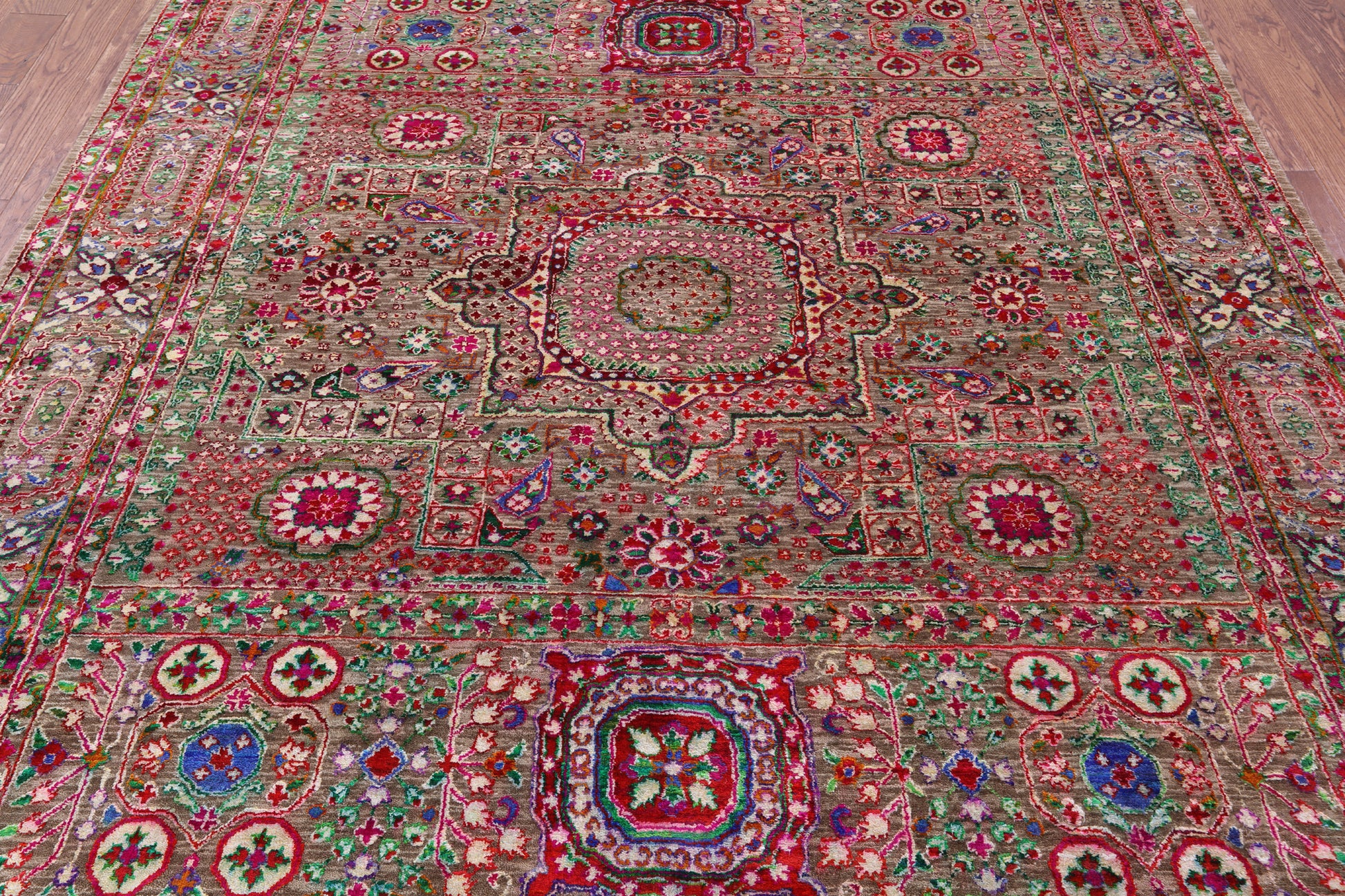 Geometric Persian Mamluk Hand Knotted Wool & Silk Rug - 7' 11" X 9' 10" - Golden Nile