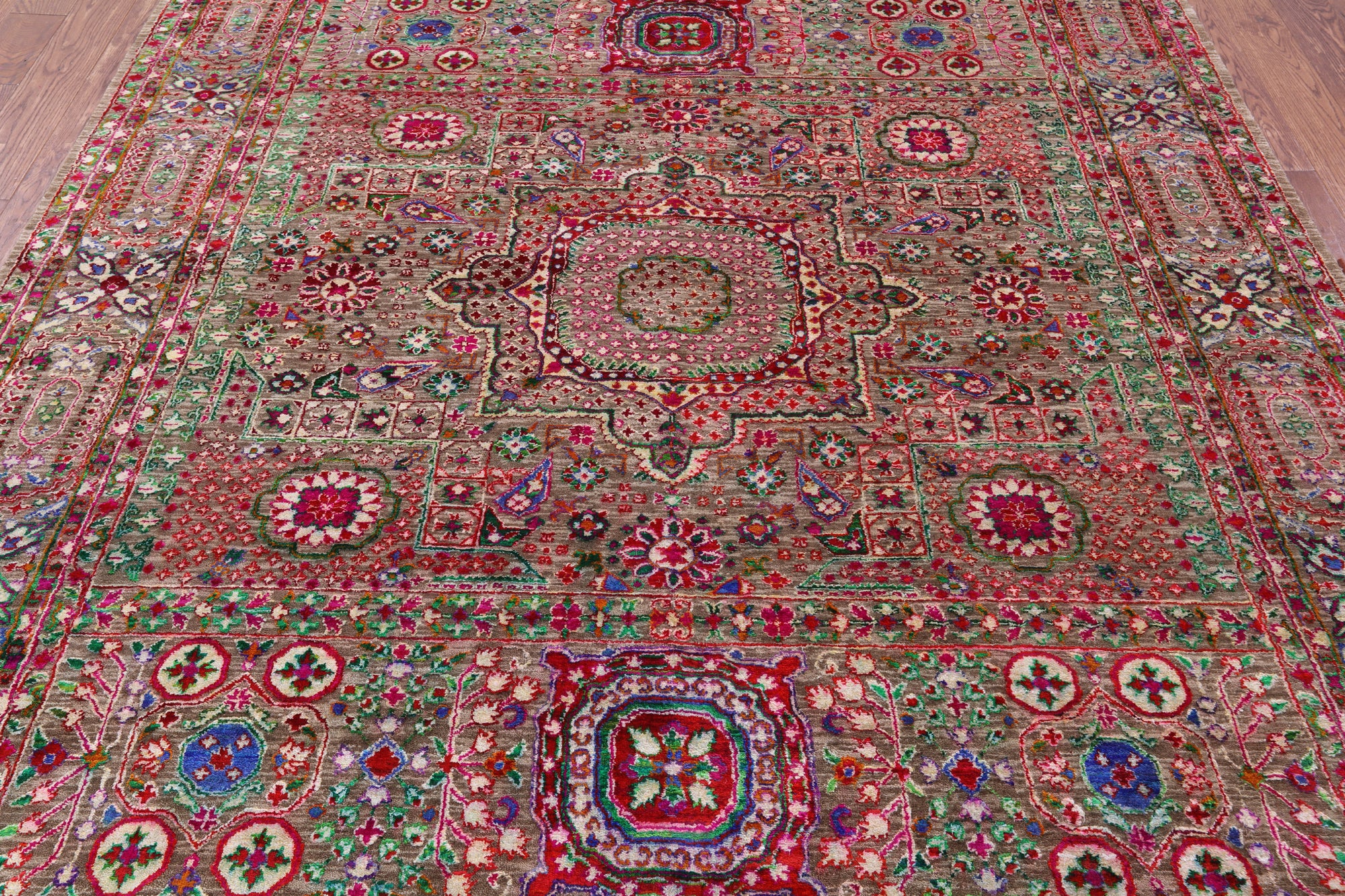 Geometric Persian Mamluk Hand Knotted Wool & Silk Rug - 7' 11" X 9' 10" - Golden Nile