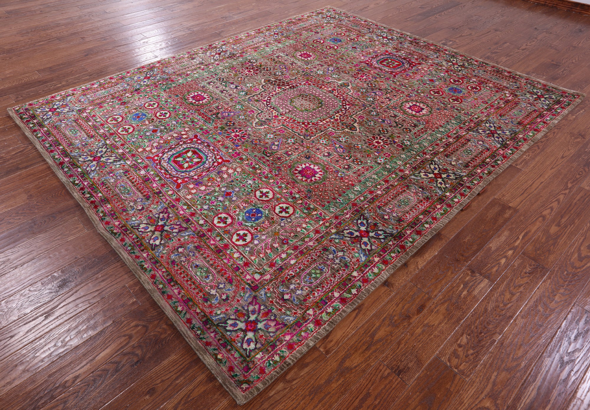 Geometric Persian Mamluk Hand Knotted Wool & Silk Rug - 7' 11" X 9' 10" - Golden Nile