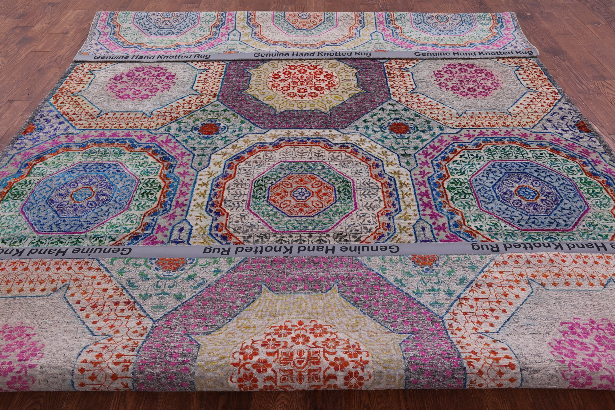 Geometric Persian Mamluk Hand Knotted Wool & Silk Rug - 8' 10" X 12' 2" - Golden Nile