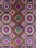 Geometric Persian Mamluk Hand Knotted Wool & Silk Rug - 8' 10" X 12' 1" - Golden Nile