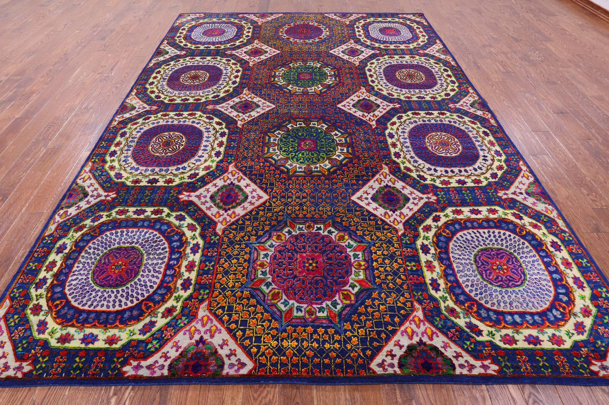 Geometric Persian Mamluk Hand Knotted Wool & Silk Rug - 8' 10" X 12' 1" - Golden Nile