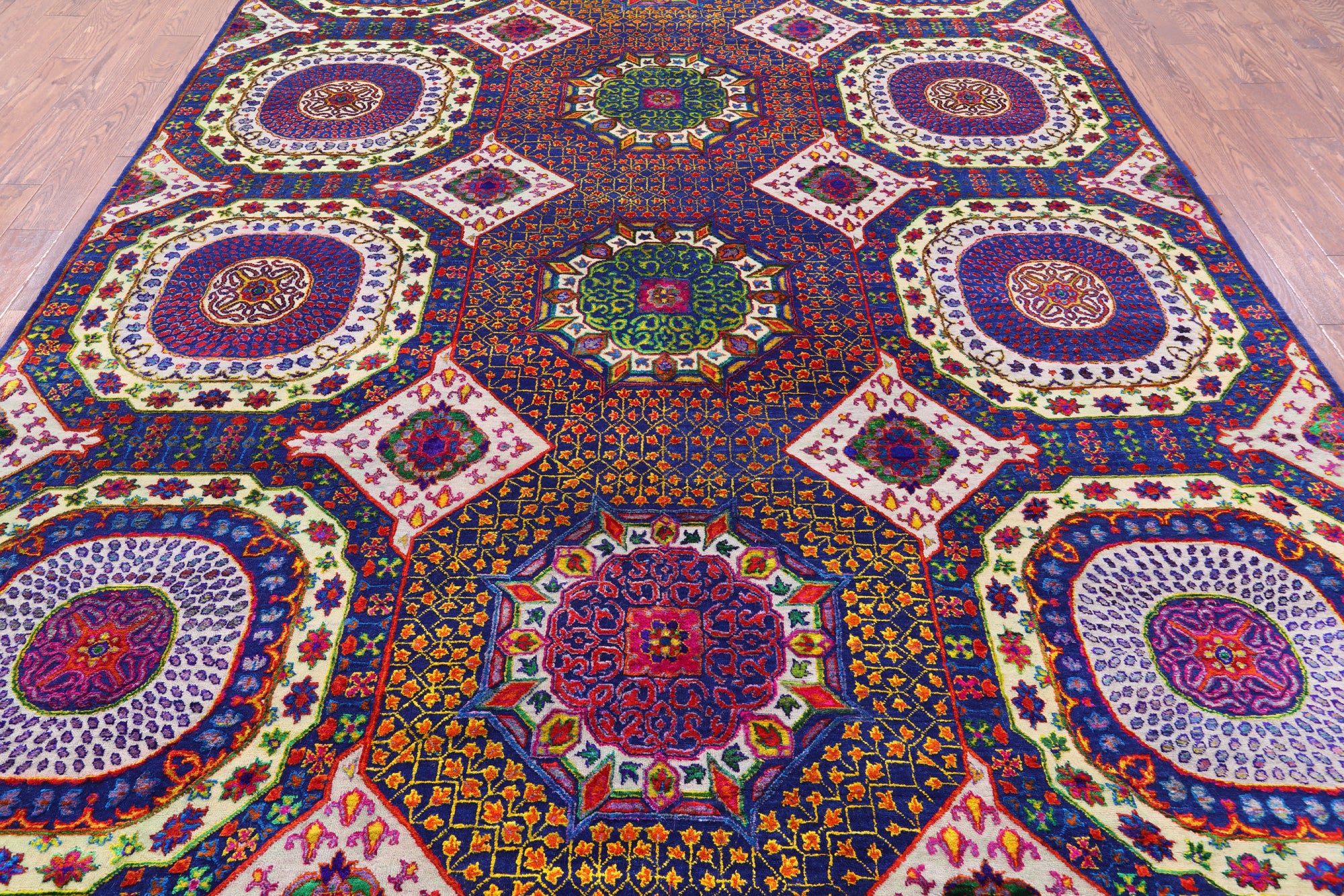 Geometric Persian Mamluk Hand Knotted Wool & Silk Rug - 8' 10" X 12' 1" - Golden Nile