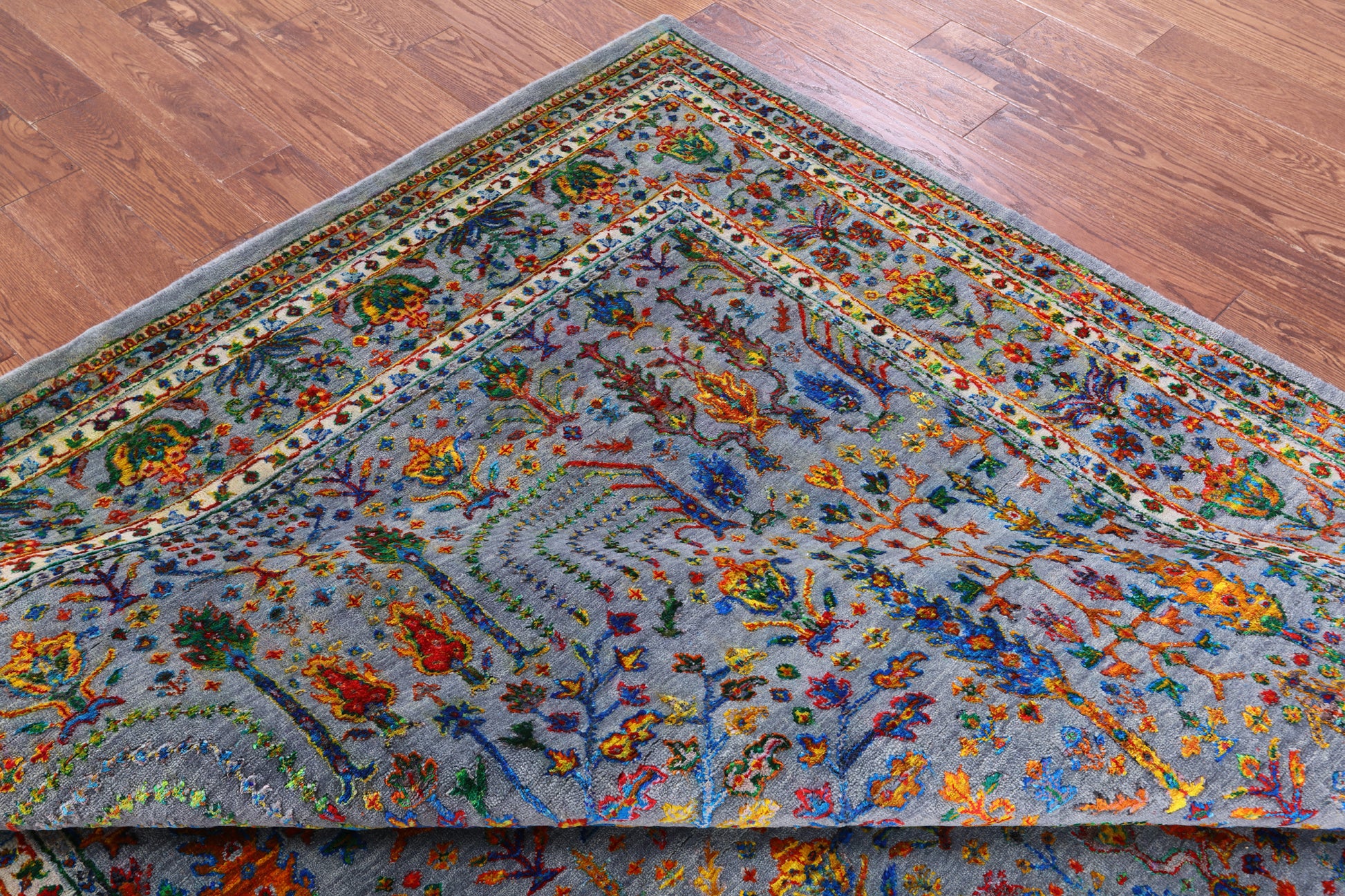Grey Persian Ziegler Hand Knotted Wool & Silk Rug - 7' 9" X 9' 9" - Golden Nile