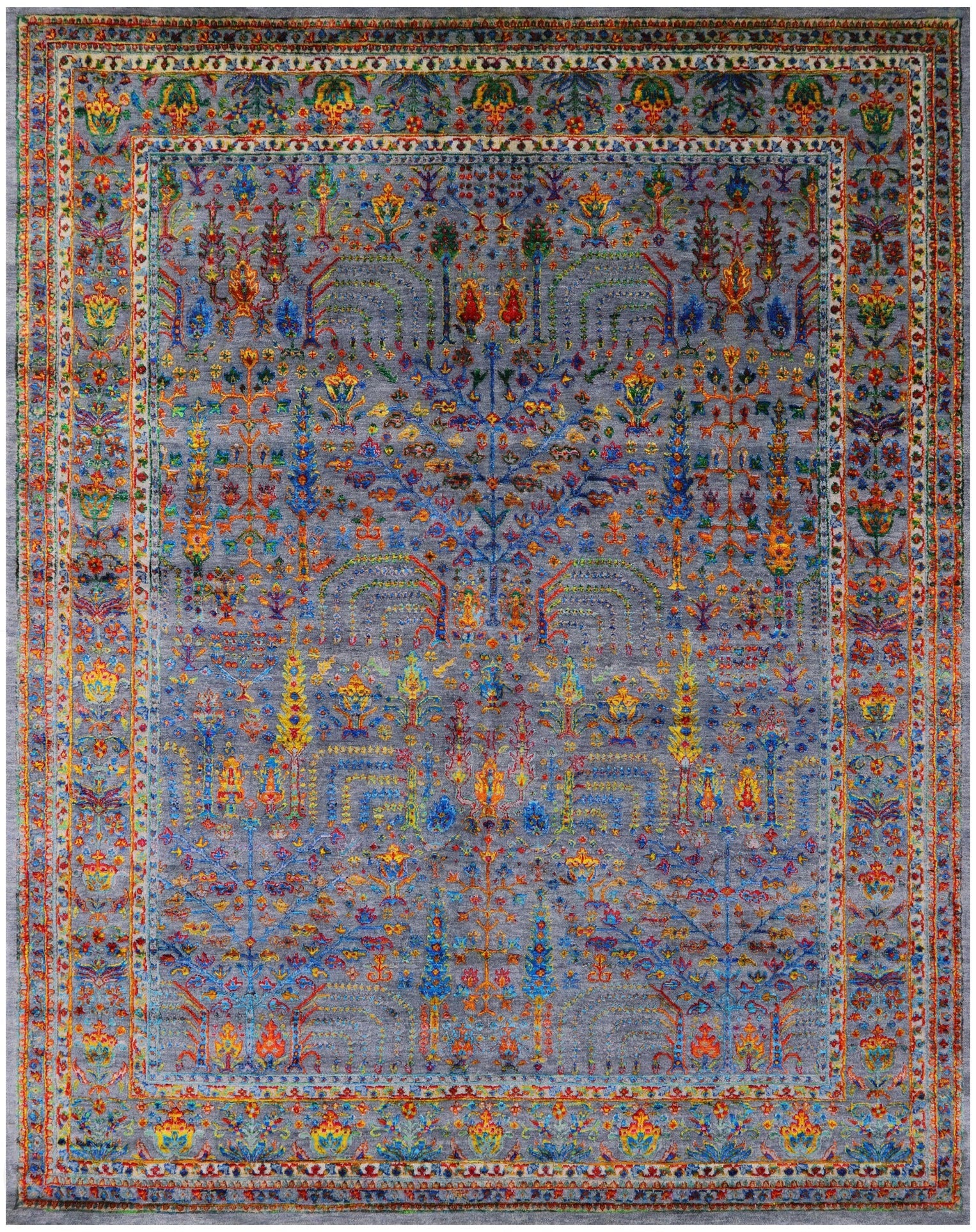 Grey Persian Ziegler Hand Knotted Wool & Silk Rug - 7' 9" X 9' 9" - Golden Nile
