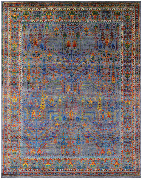 Grey Persian Ziegler Hand Knotted Wool & Silk Rug - 7' 9" X 9' 9" - Golden Nile