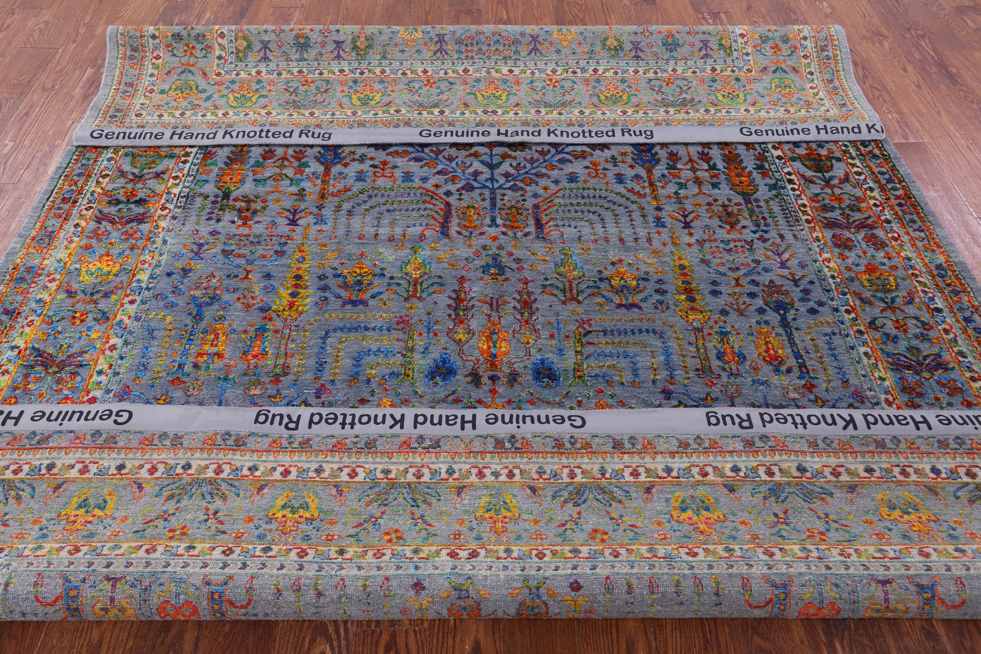Grey Persian Ziegler Hand Knotted Wool & Silk Rug - 7' 9" X 9' 9" - Golden Nile