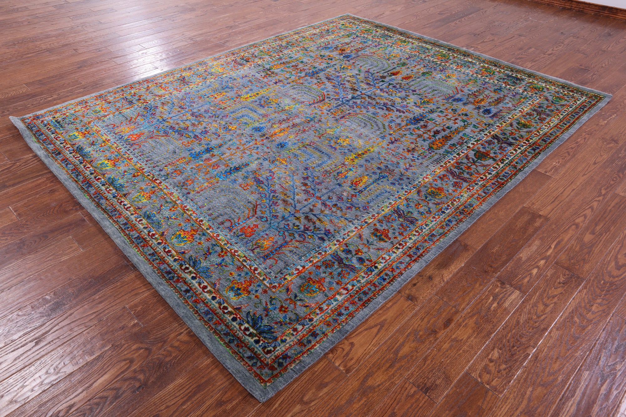 Grey Persian Ziegler Hand Knotted Wool & Silk Rug - 7' 9" X 9' 9" - Golden Nile
